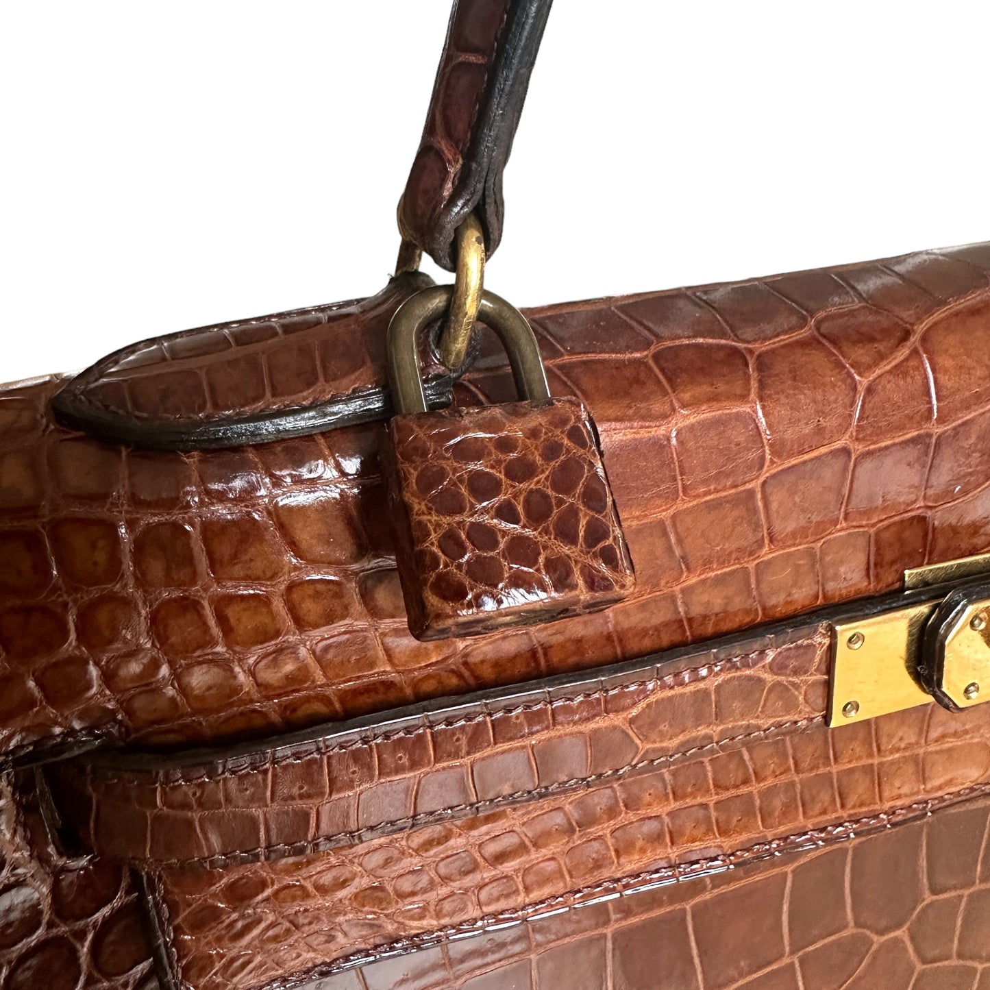 Brown Crocodile Kelly 32 Handbag