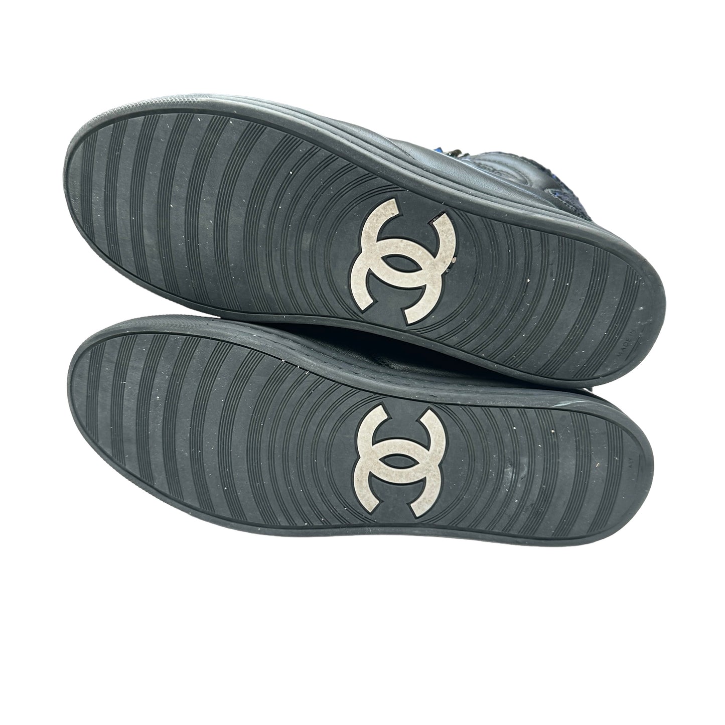 Black Leather & Tweed High Top Sneakers - 10