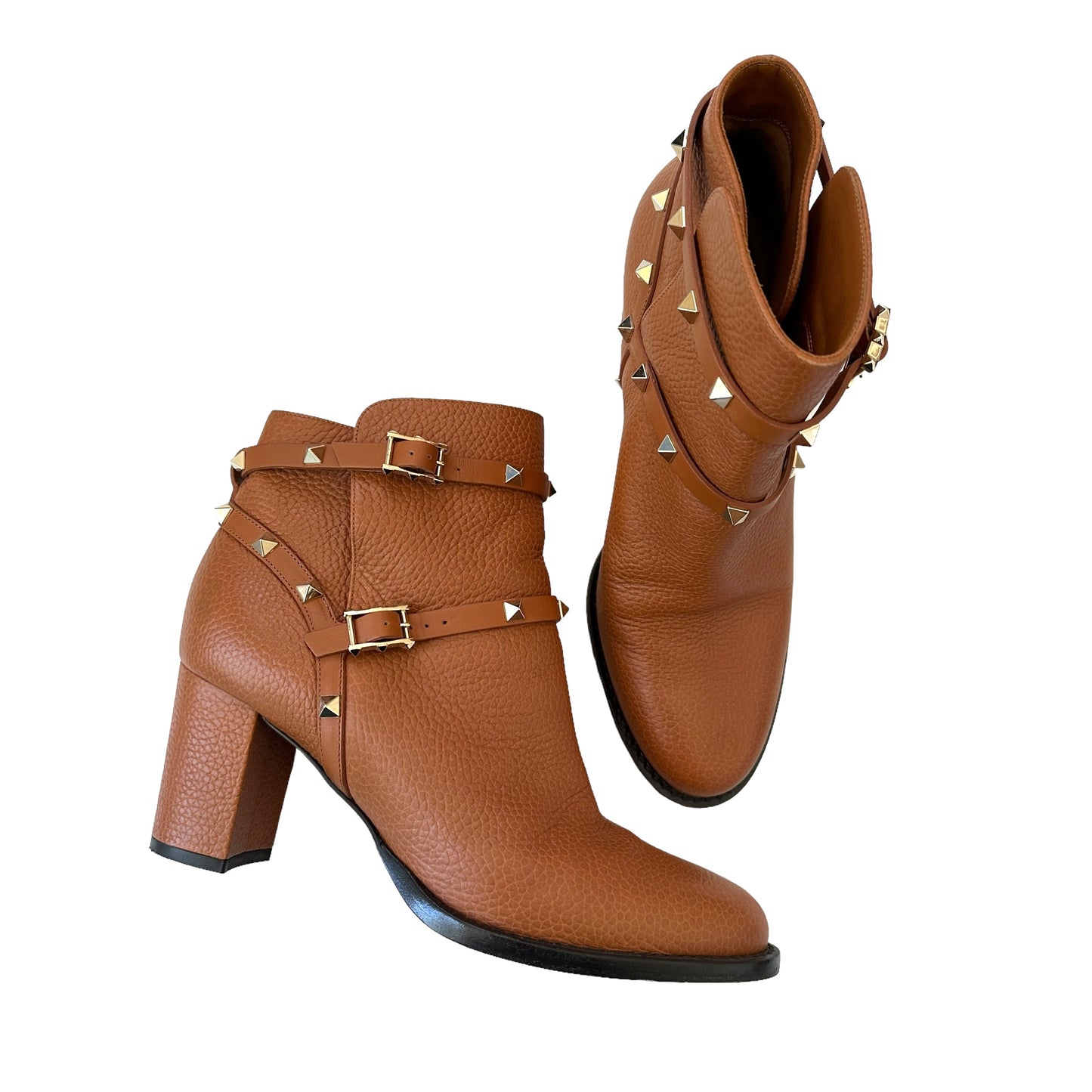 Brown Leather Rockstud Boots - 10