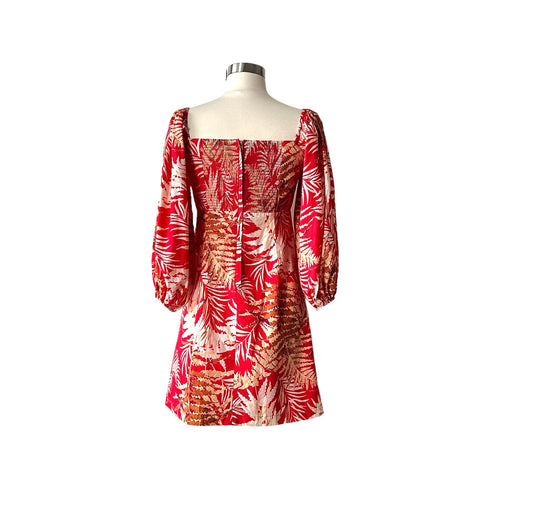 Red Palm Print Dress - S