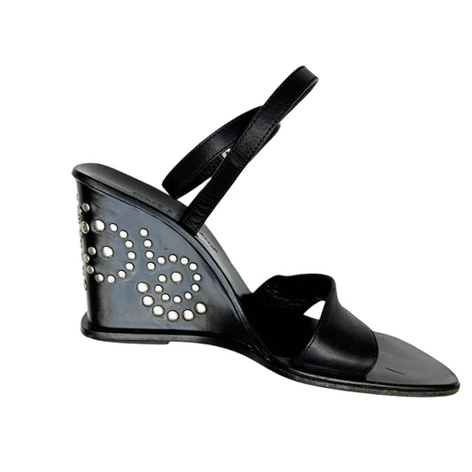 Black Leather Studded Sandals - 9
