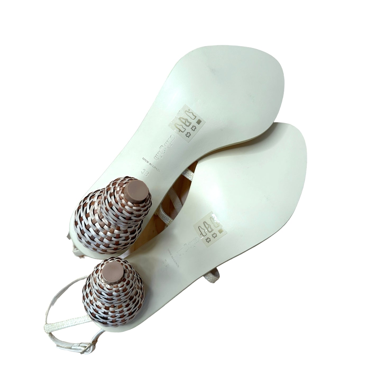 Cream Sandals w/Raffia Heels - 8