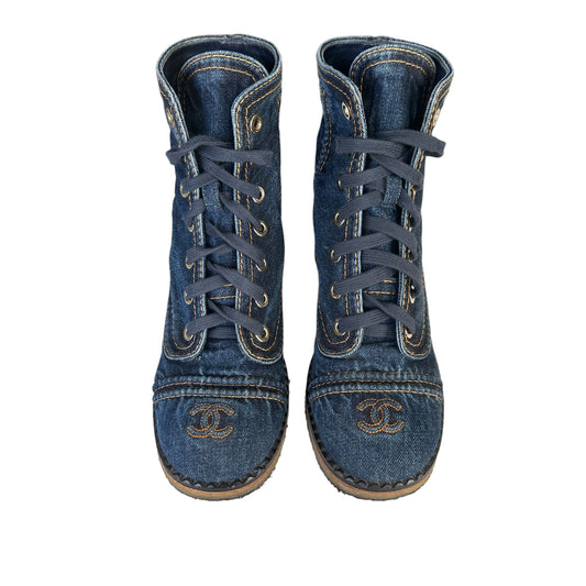 Denim Combat Boots - 8.5