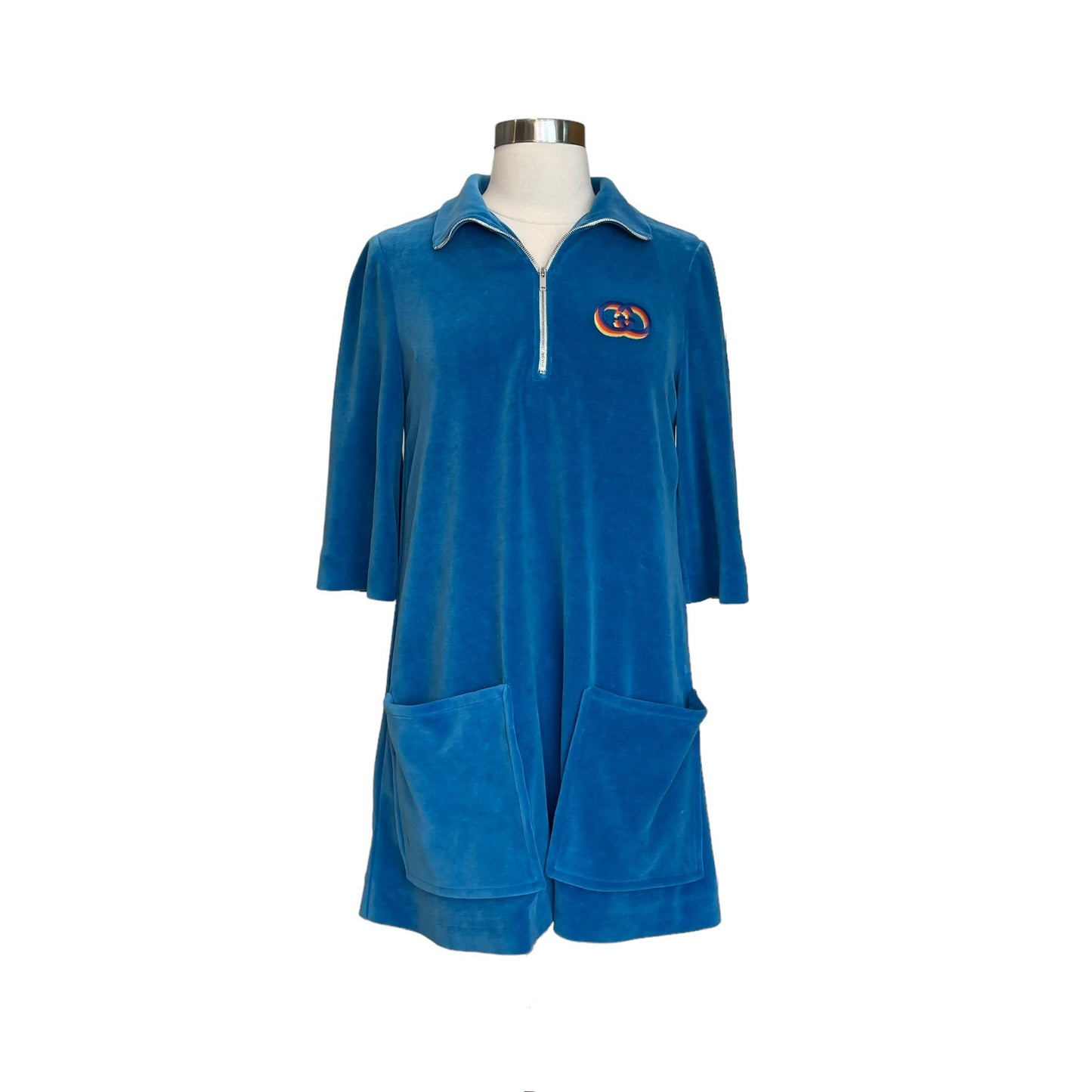 Blue Retro Quarter Zip Dress - XXS
