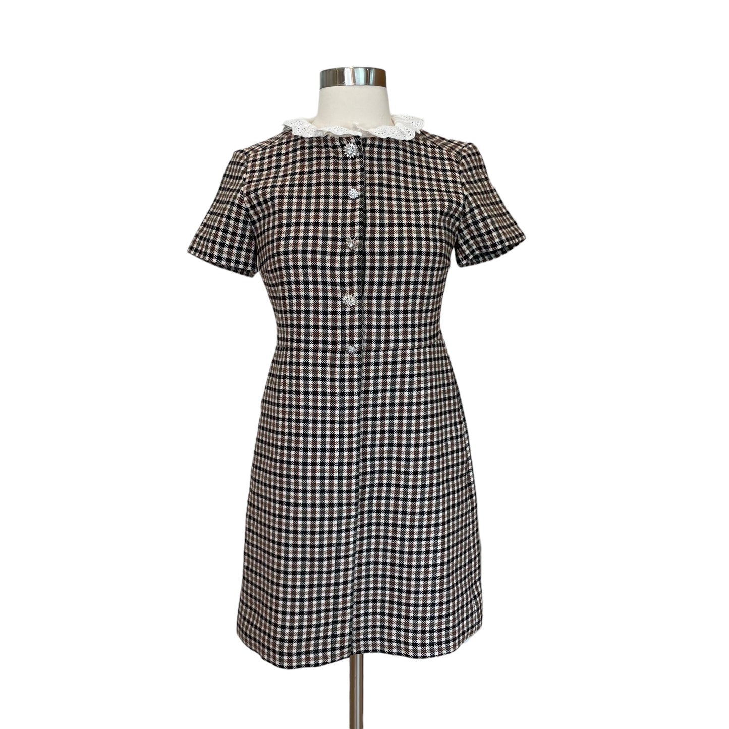 Checker Print Dress w/ Lace Collar - XS