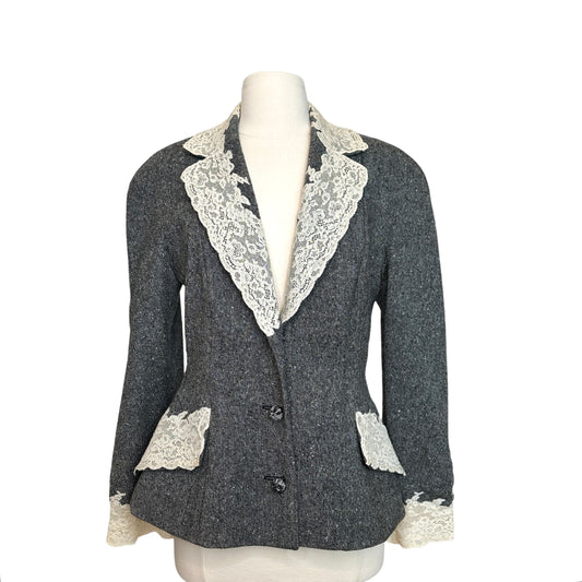 Vintage Tweed & Lace Blazer - L