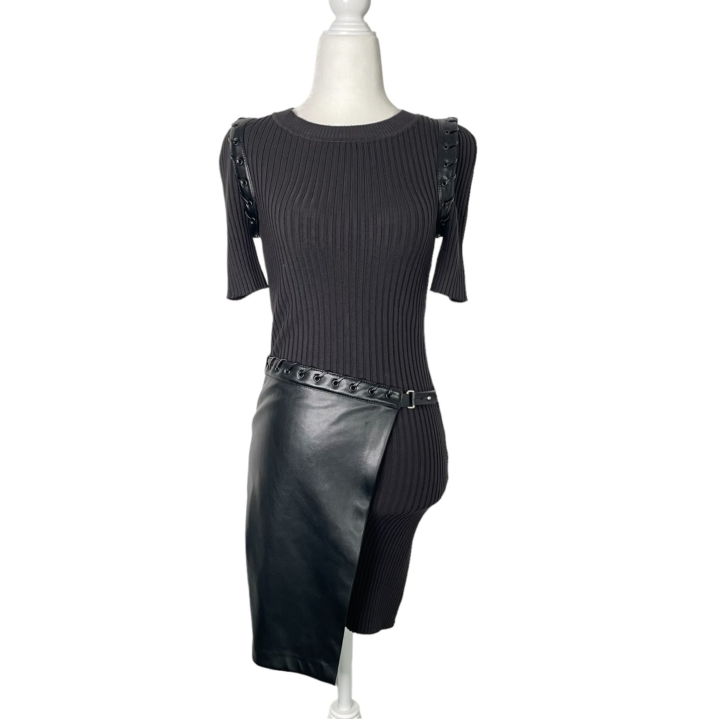 Black Faux-Leather Mini Dress - XS
