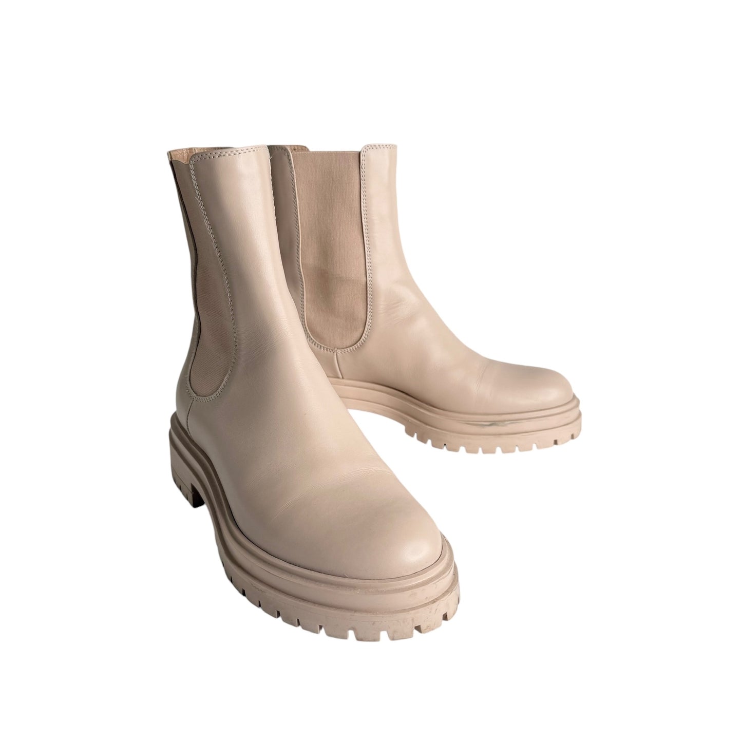 Cream Leather Boots - 7.5