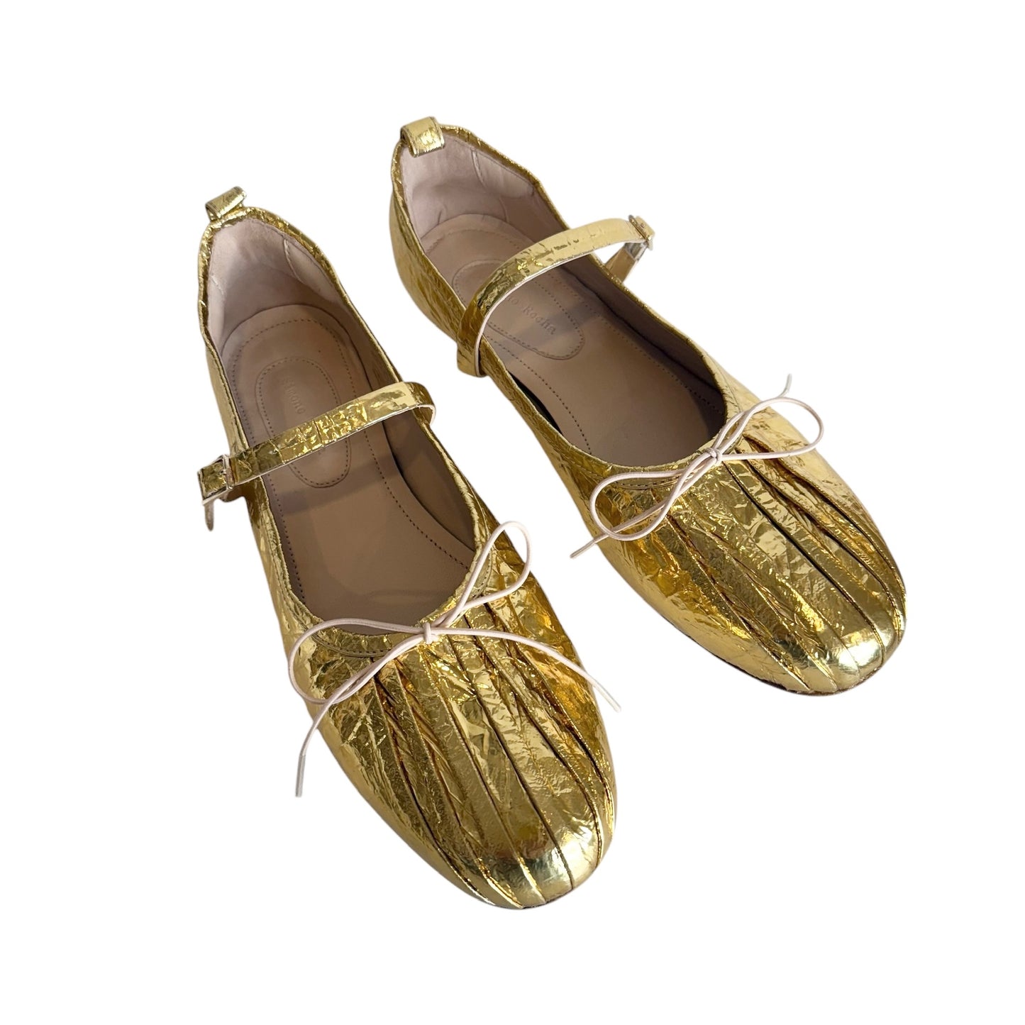 Gold Leather Ballerina Shoes - 10