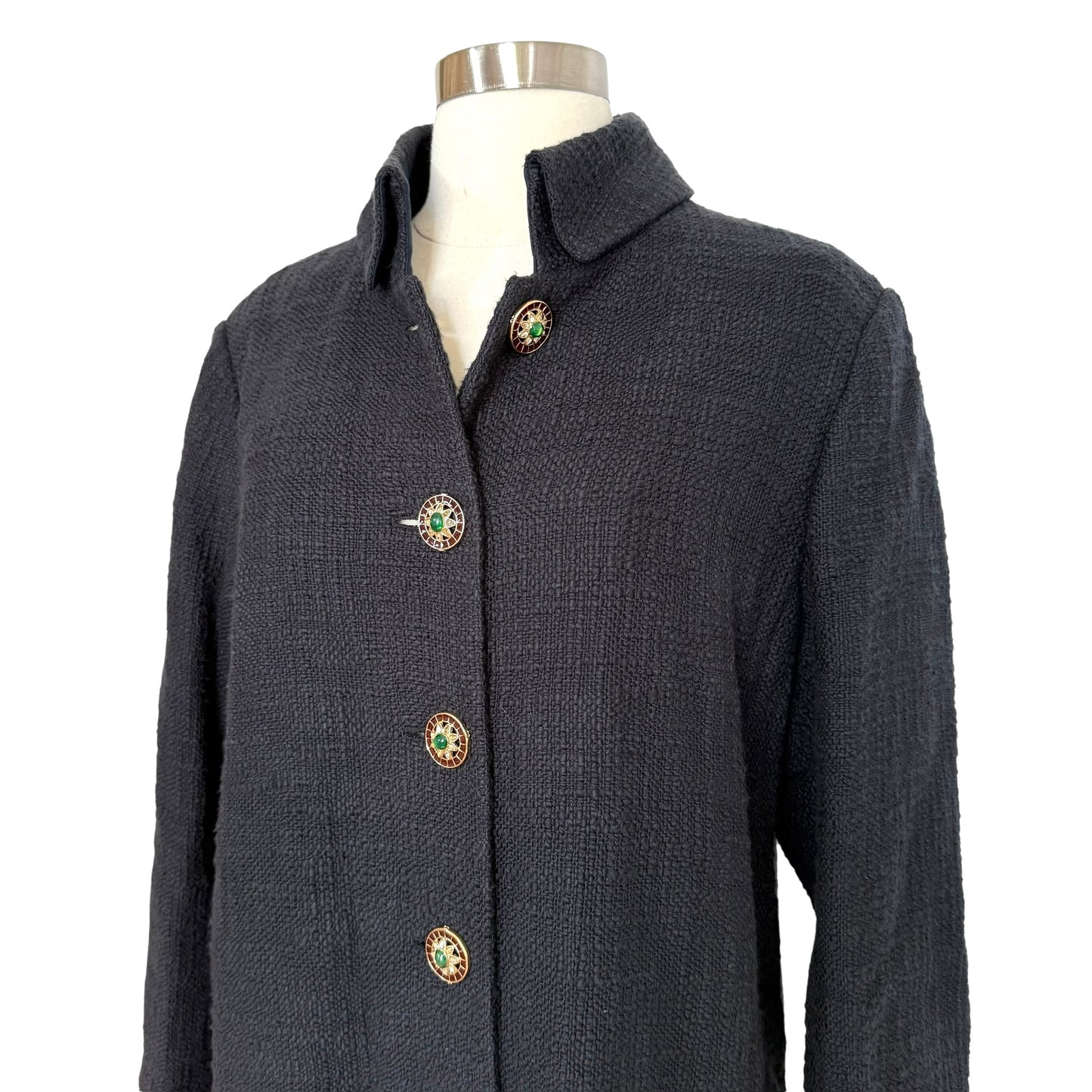 Navy Long Tweed & Gripoix Coat - XL