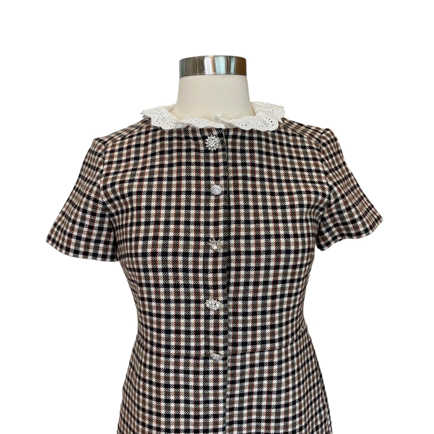 Checker Print Dress w/ Lace Collar - XS