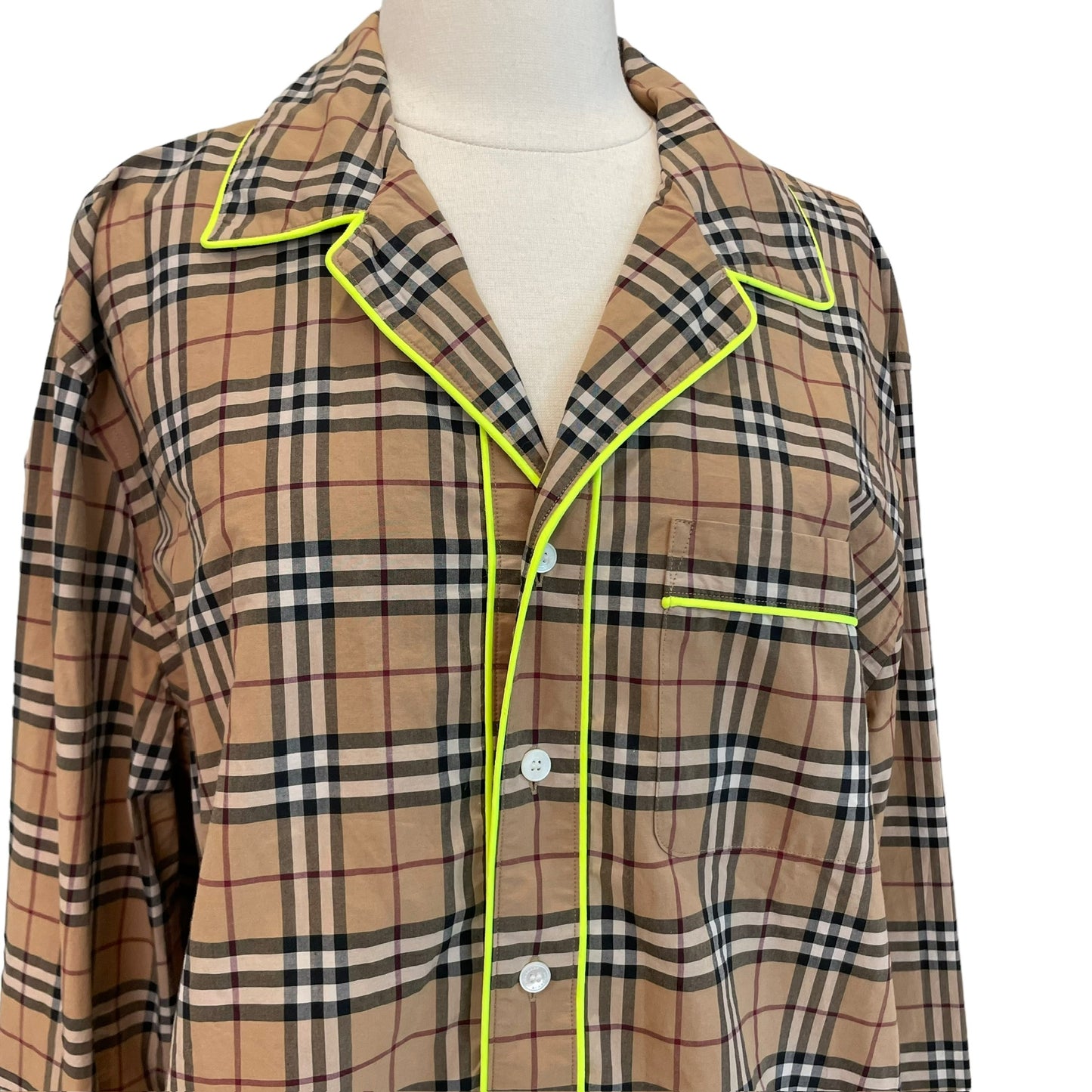 Plaid Neon Button Down Top - L