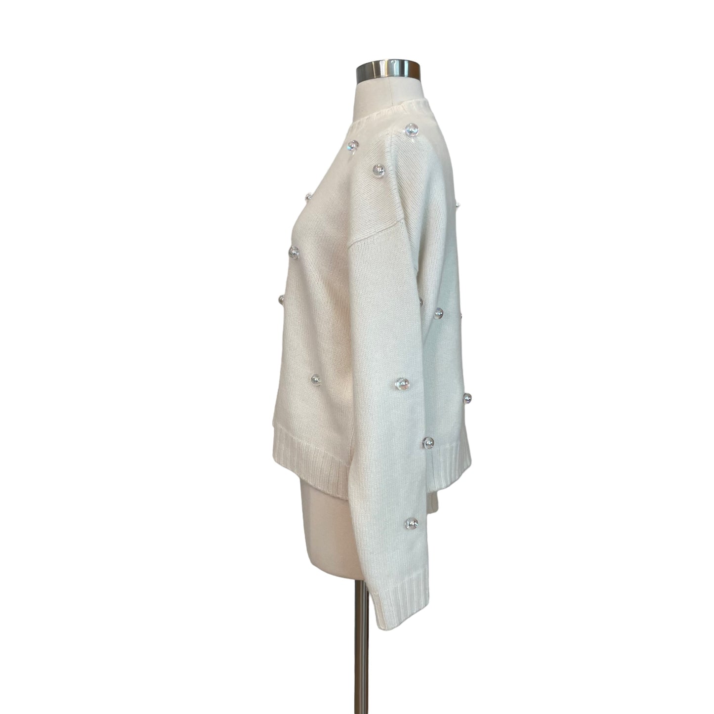 Cream Sweater w/ Clear Beads - M