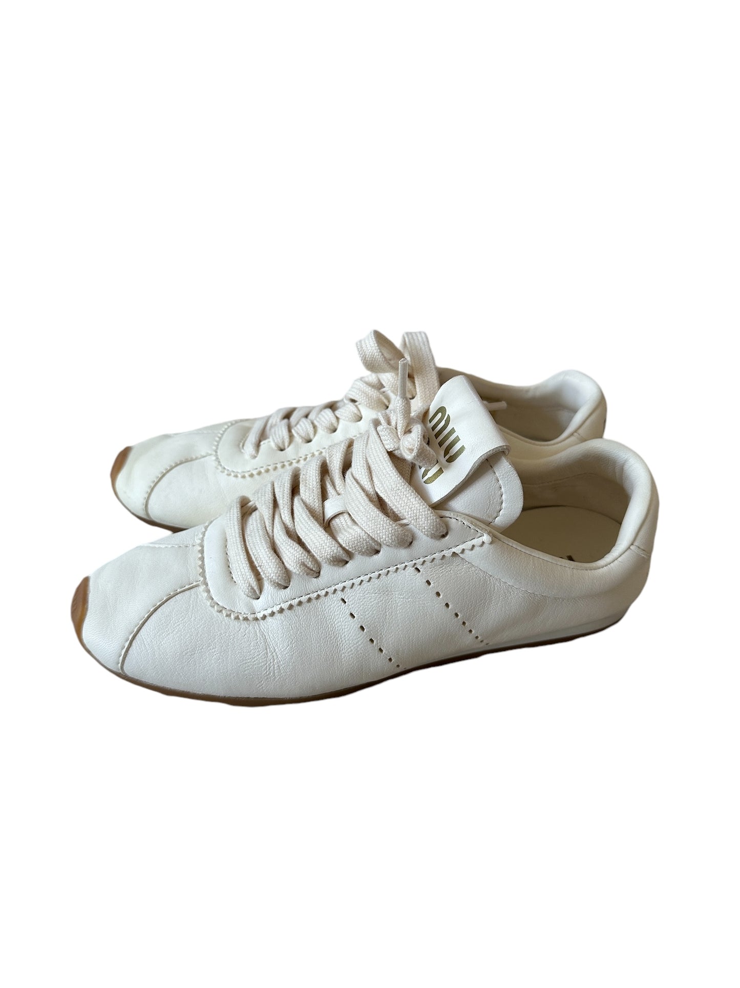 Cream Leather Sneakers - 8