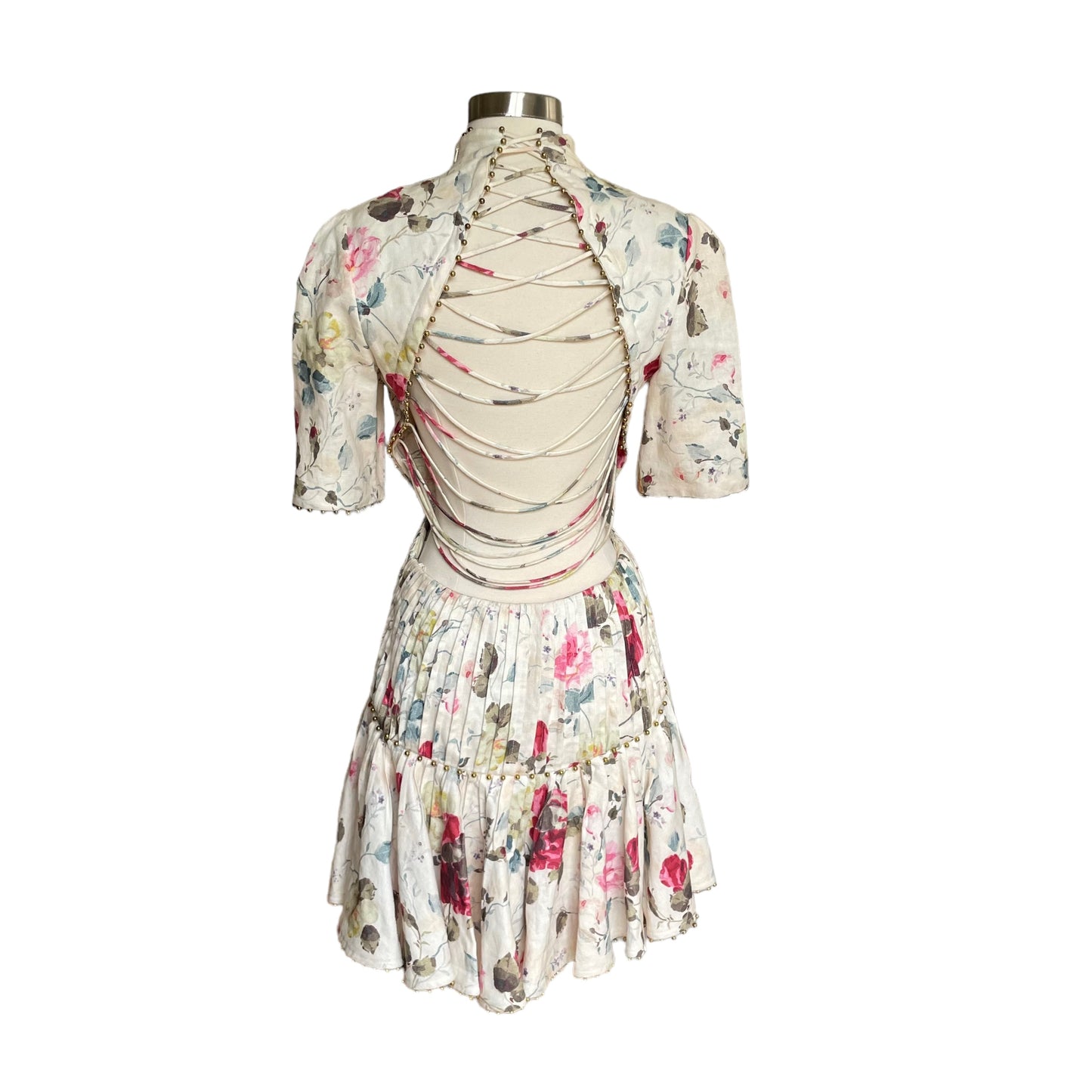 Floral Studded Lined Mini Dress - 2