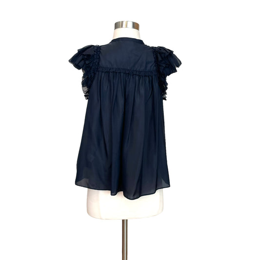 Navy Ruffled Blouse - 0