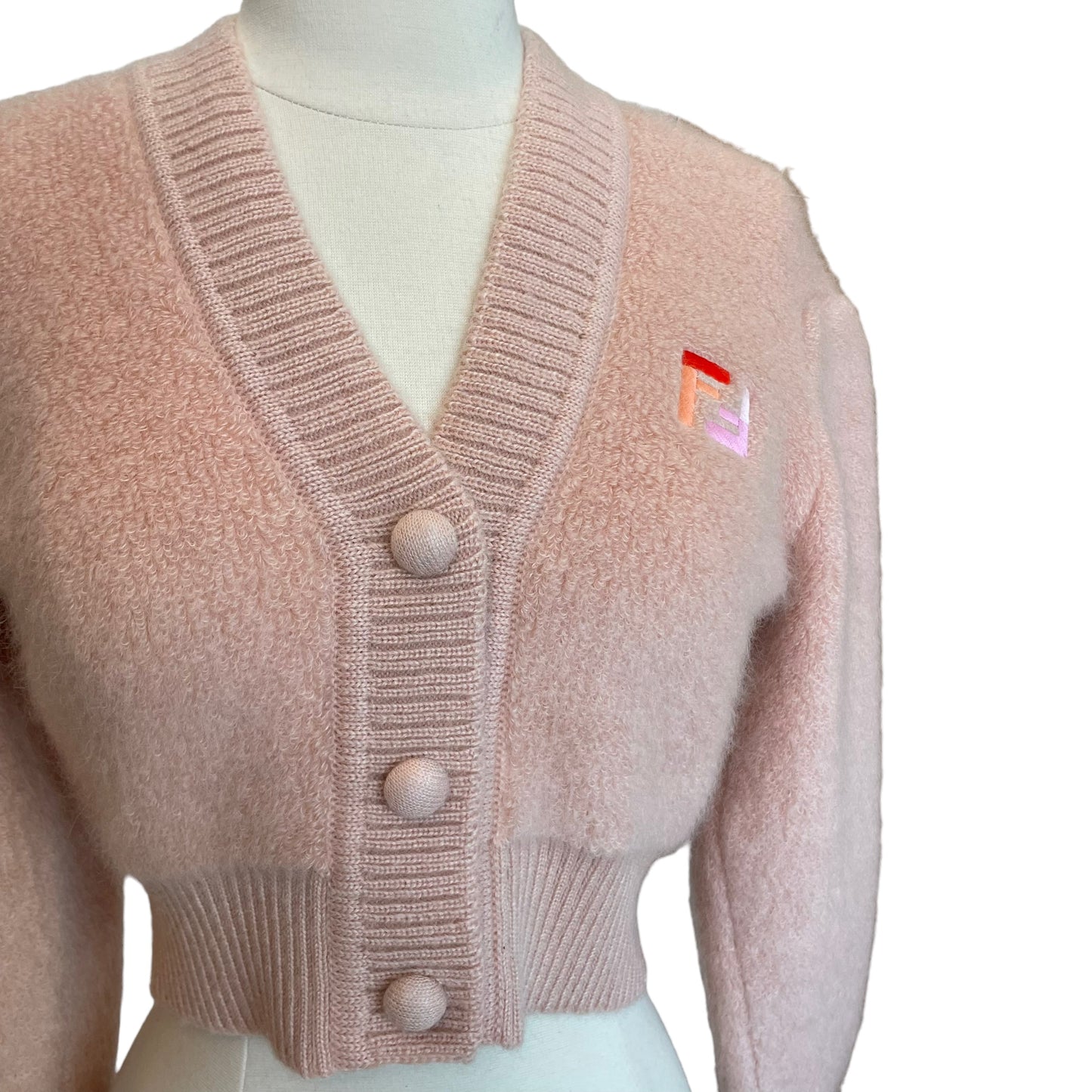 Pink Cropped Fuzzy Cardigan - S