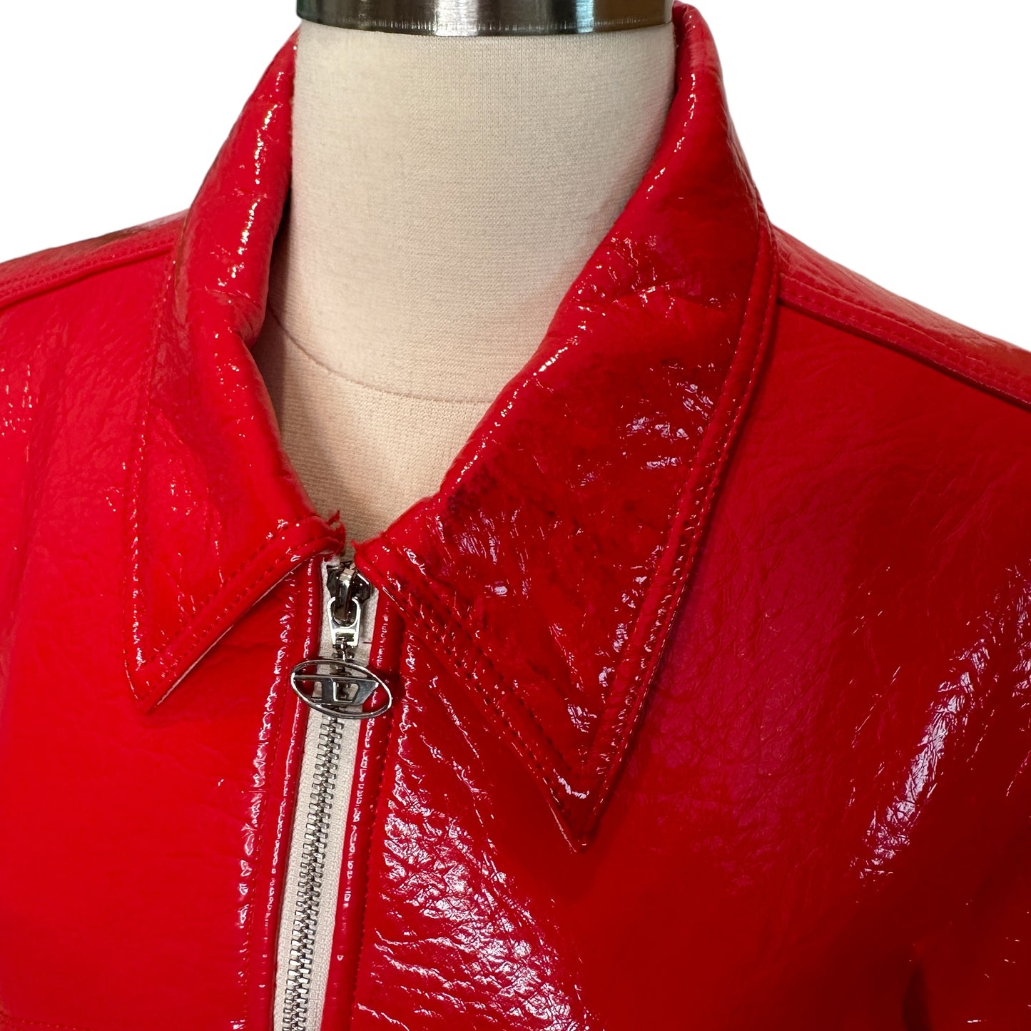 Red Patent Bomber Jacket - XL