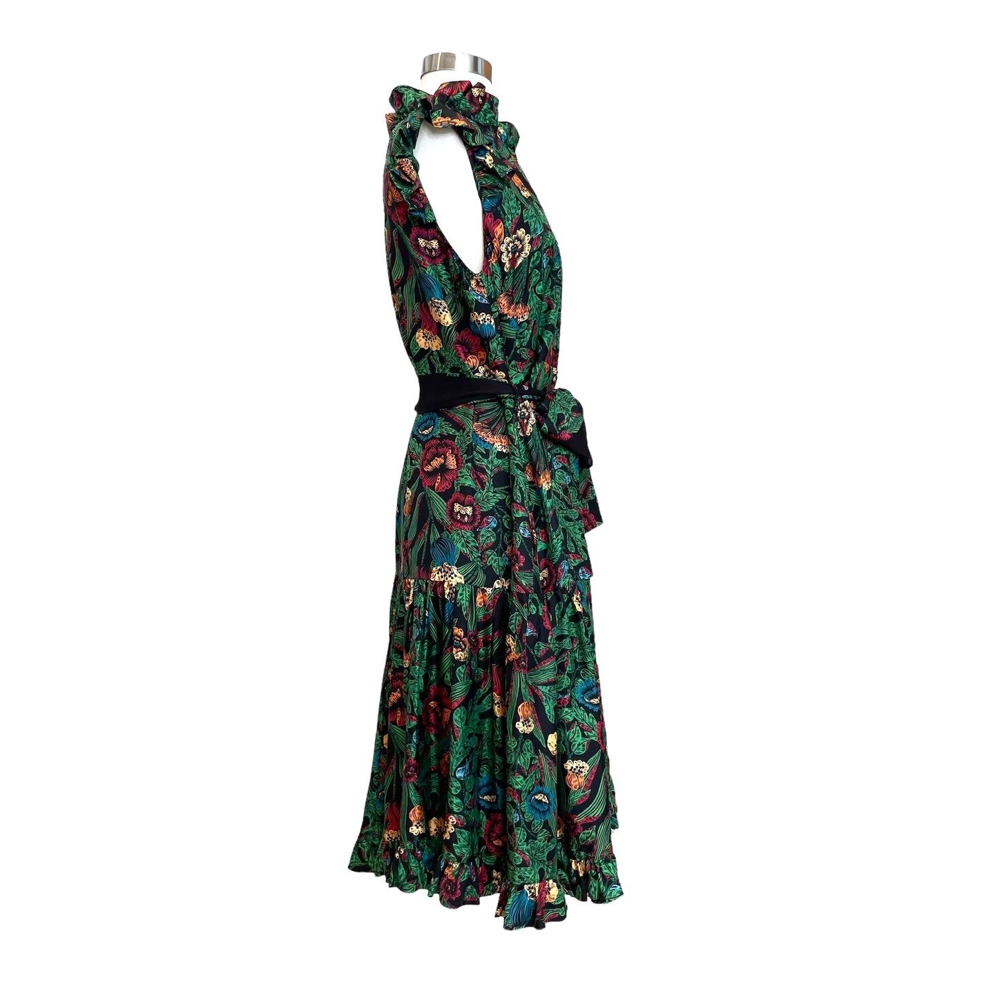 Green Silk Floral Dress - M