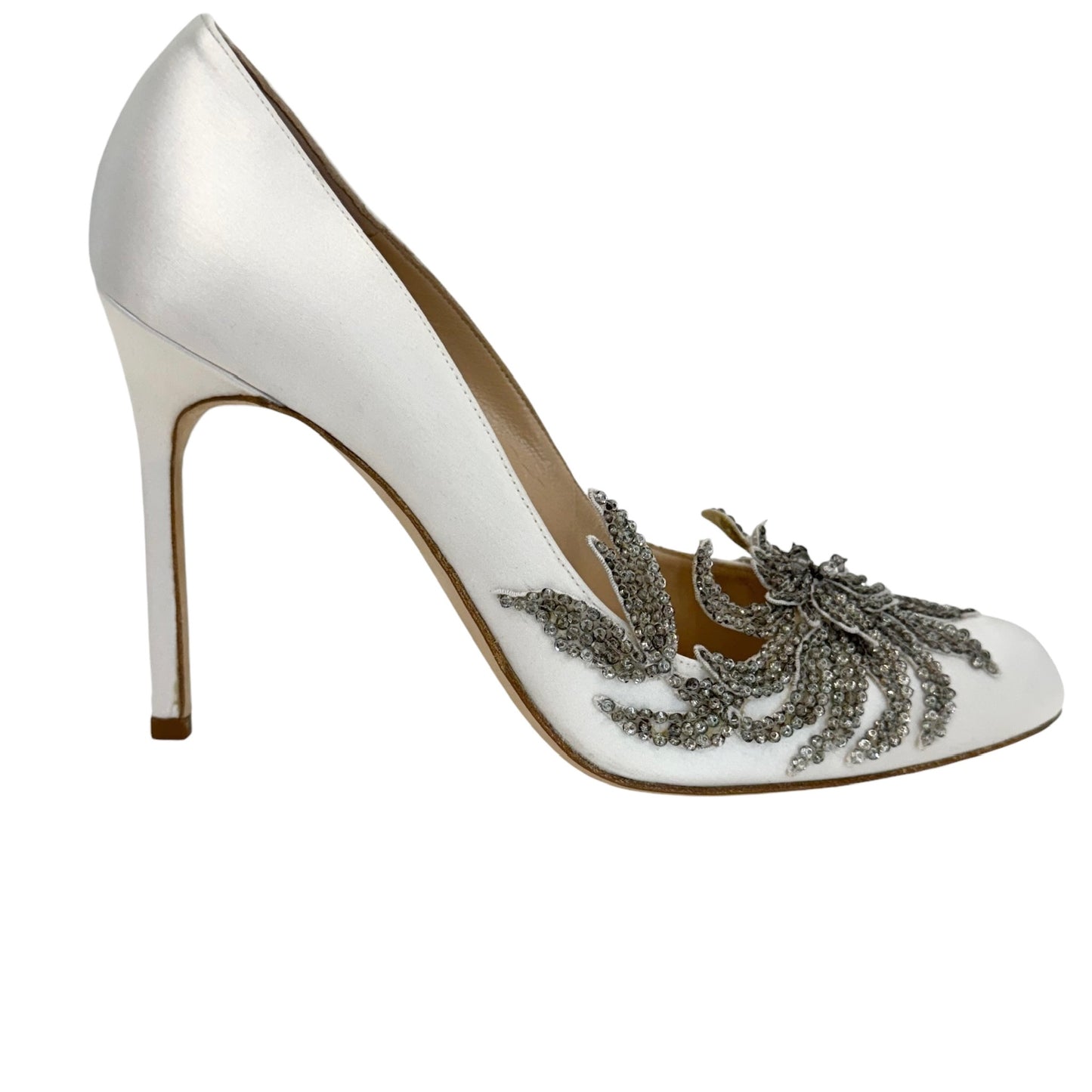 Embellished White Heels - 10