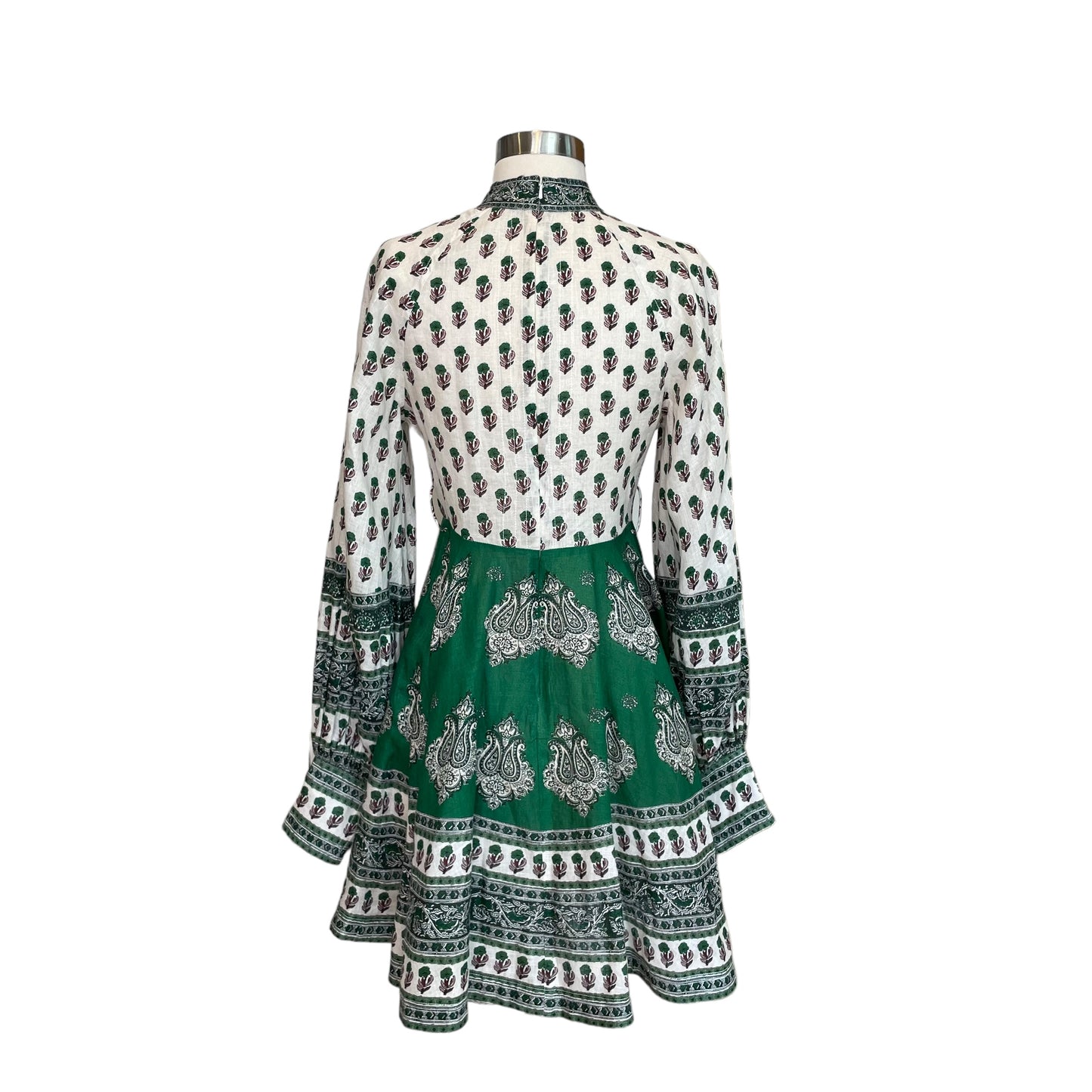 Green Linen Floral Dress - 1