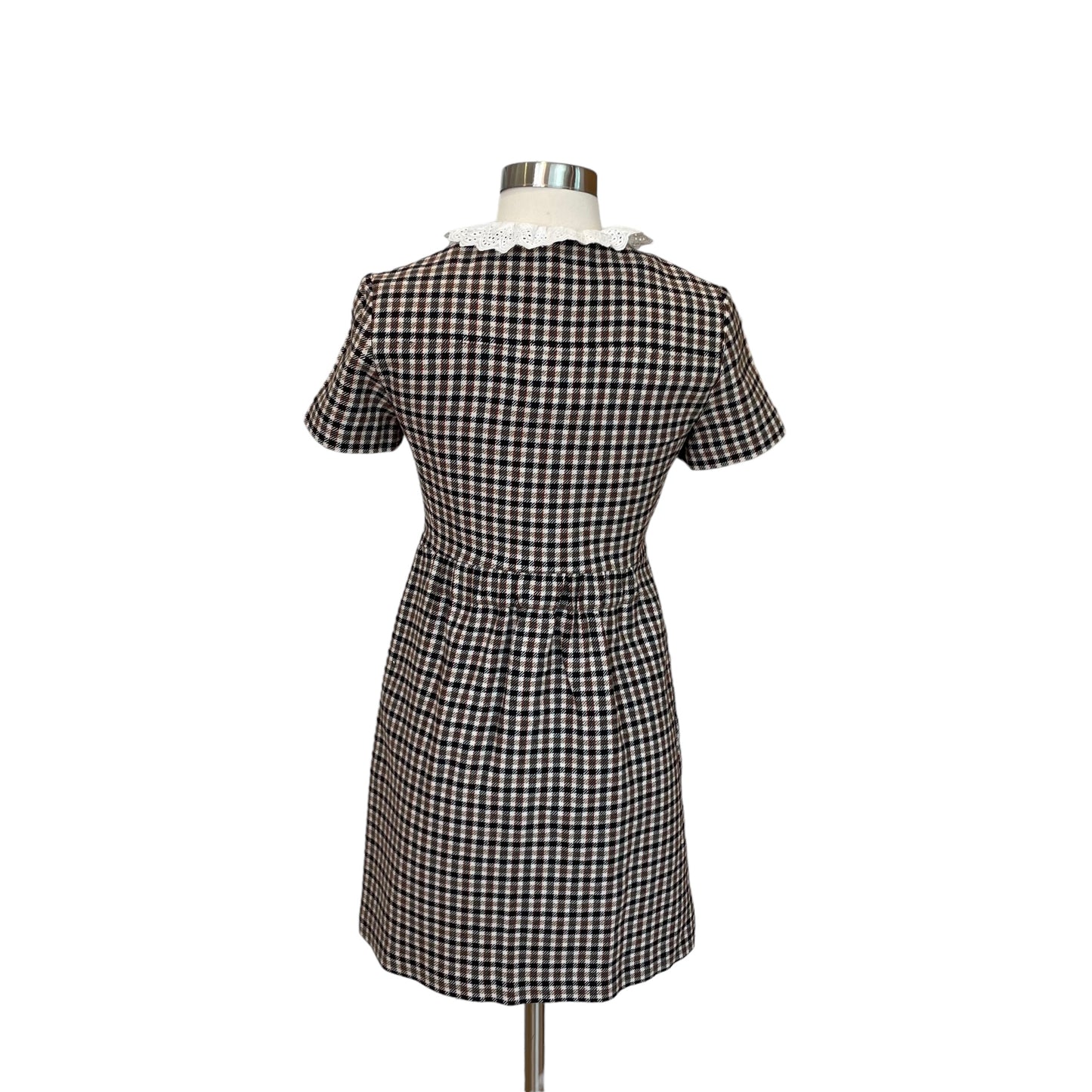 Checker Print Dress w/ Lace Collar - XS