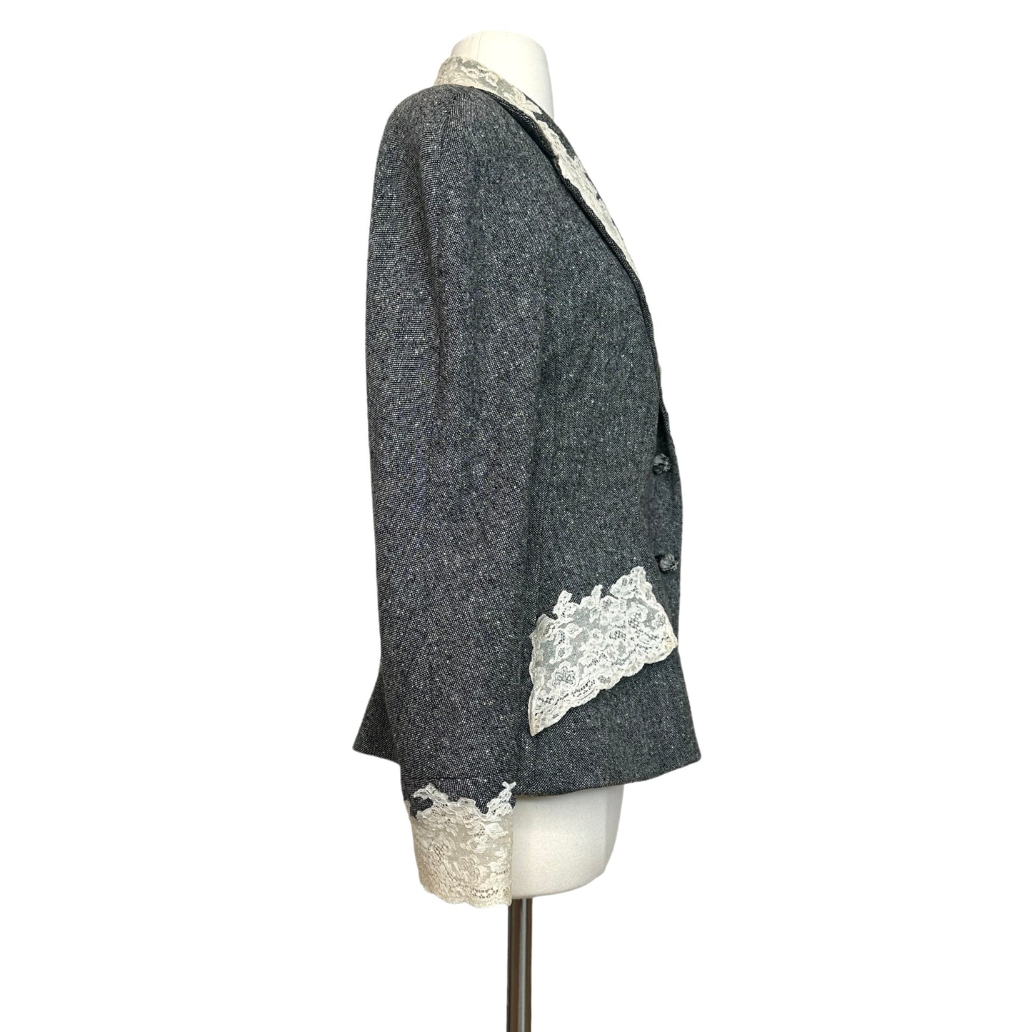 Vintage Tweed & Lace Blazer - L