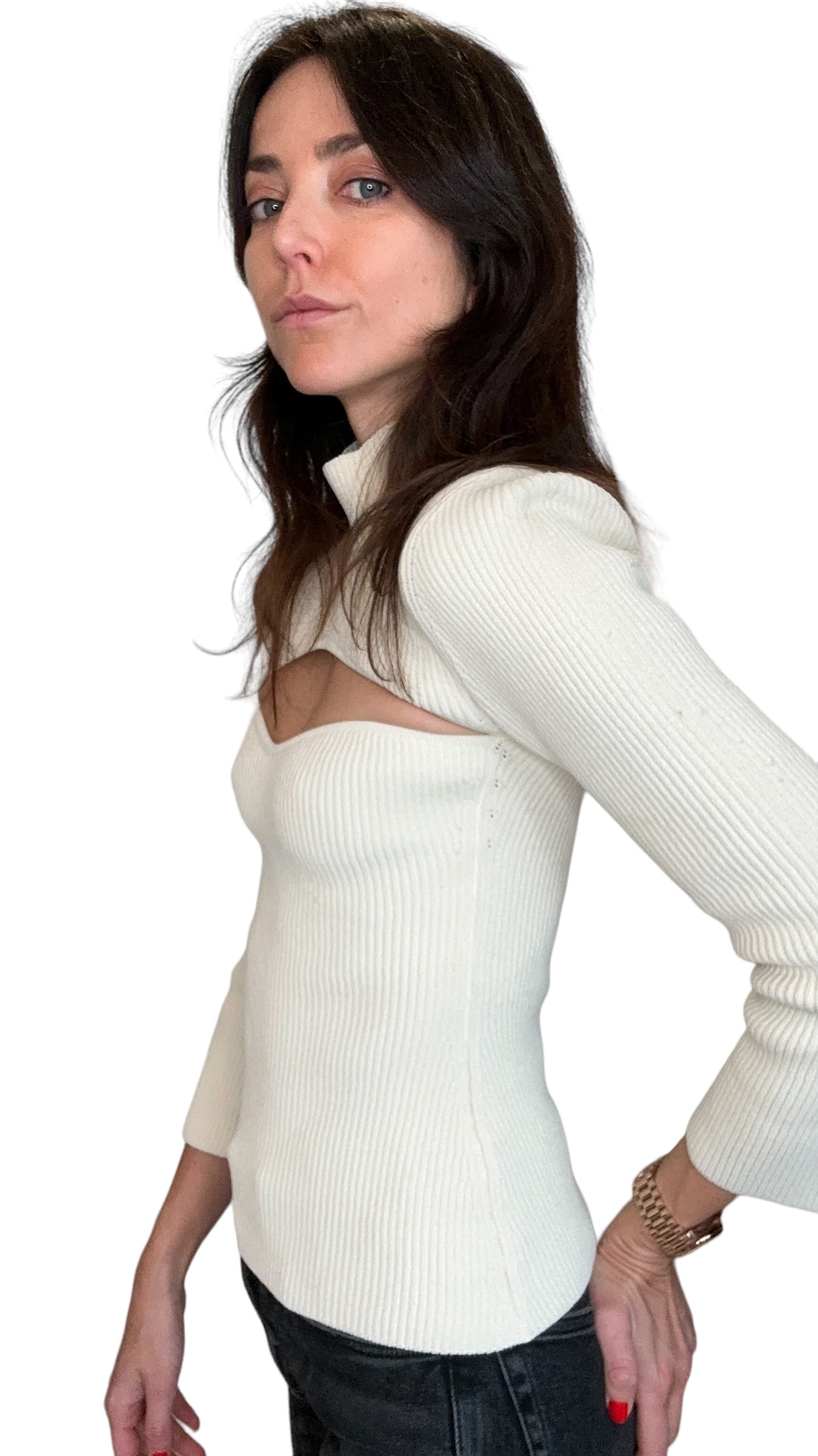 White Ribbed Top - S