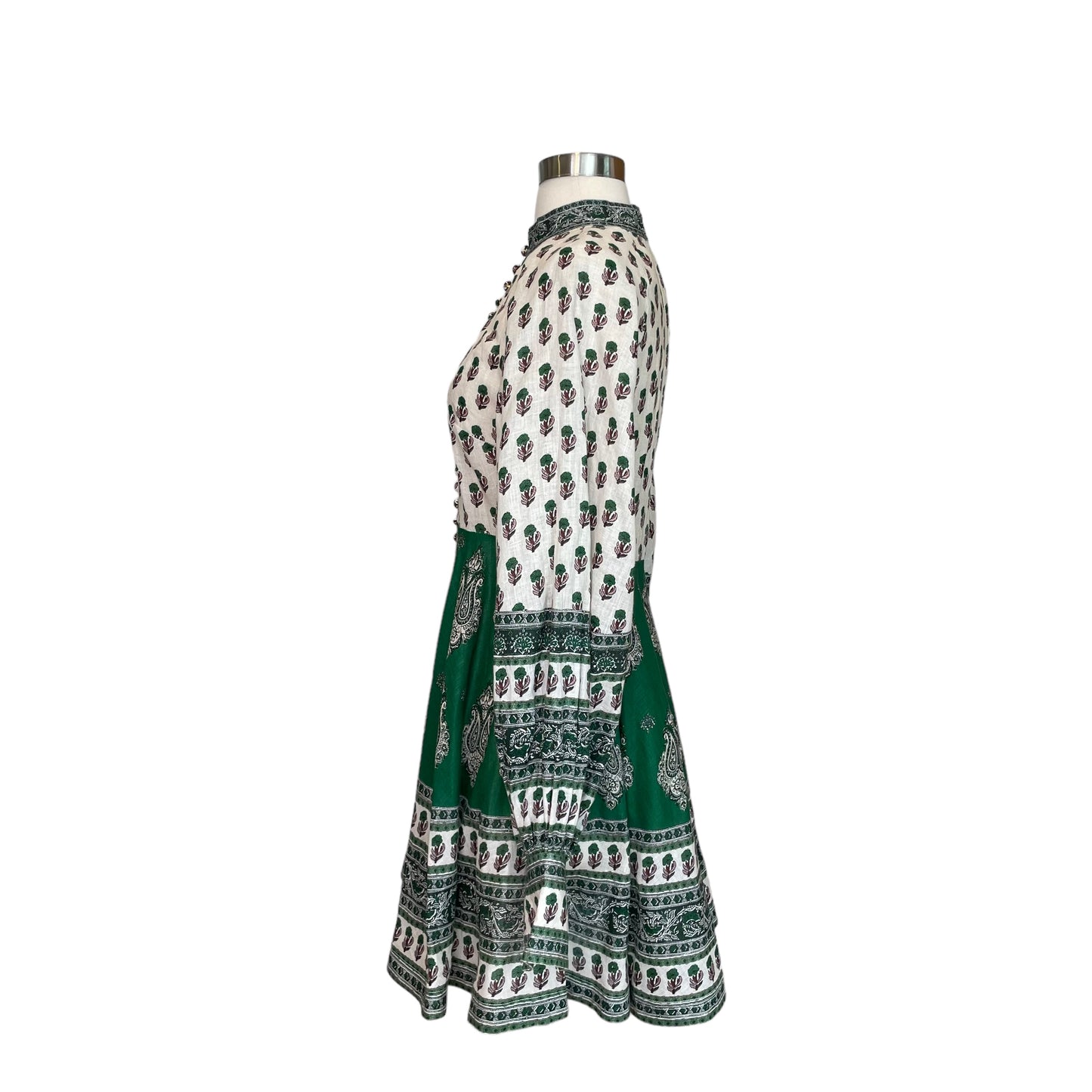 Green Linen Floral Dress - 1