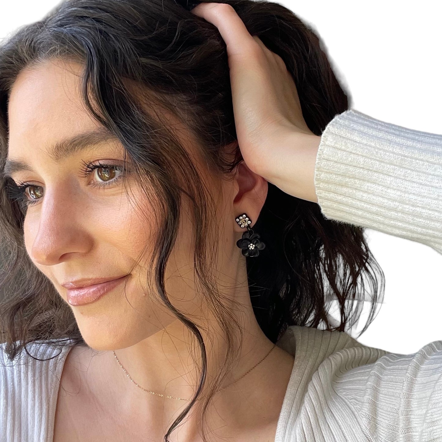 Black Camelia Logo Earrings