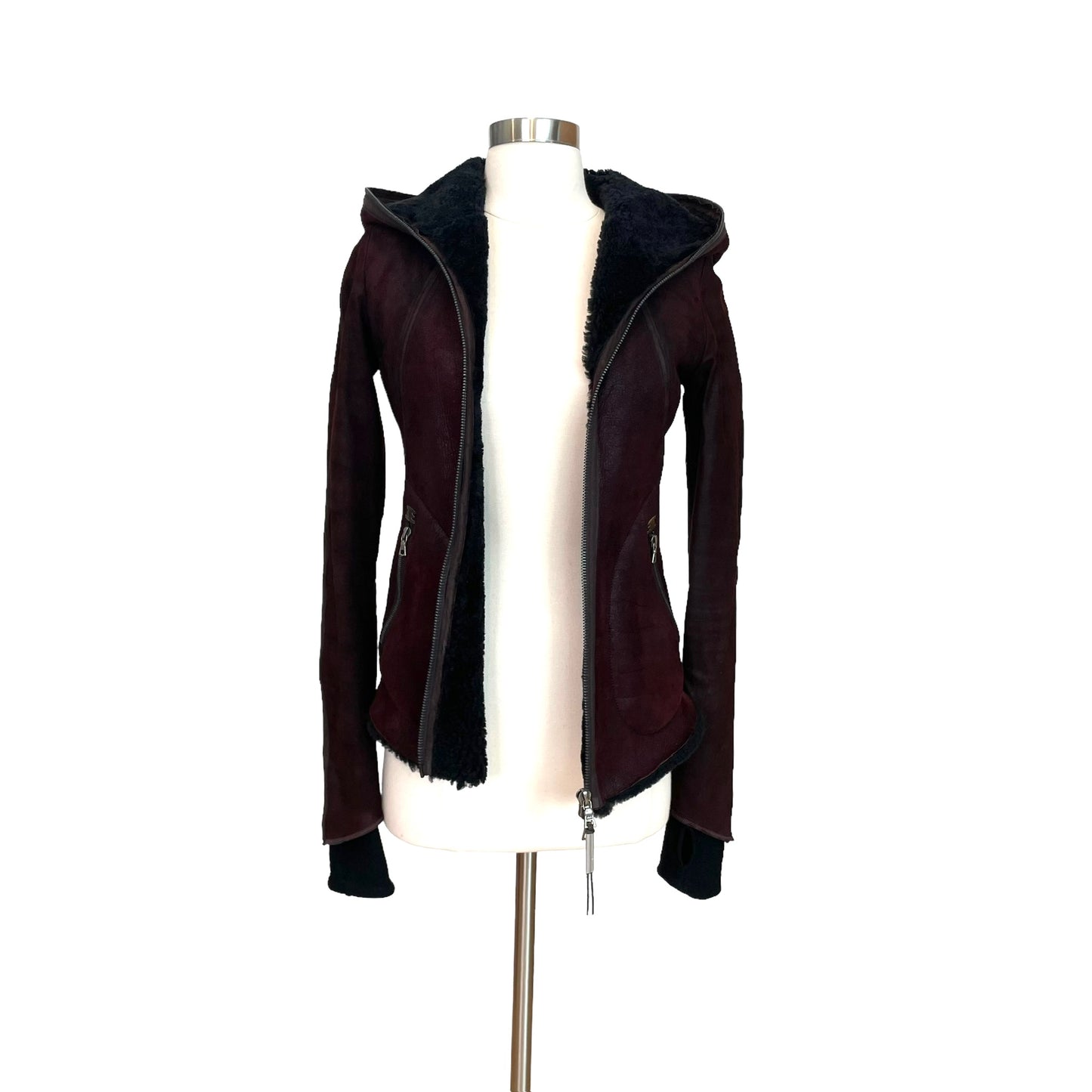 Burgundy Suede & Shearling Jacket - XS