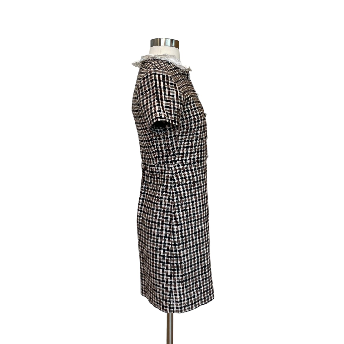 Checker Print Dress w/ Lace Collar - XS
