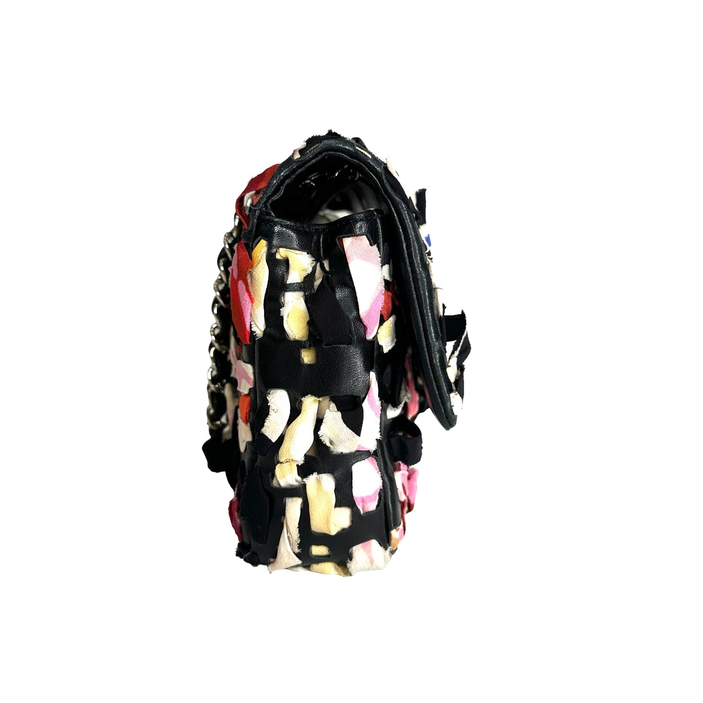 Black Lambskin & Silk Flap Bag