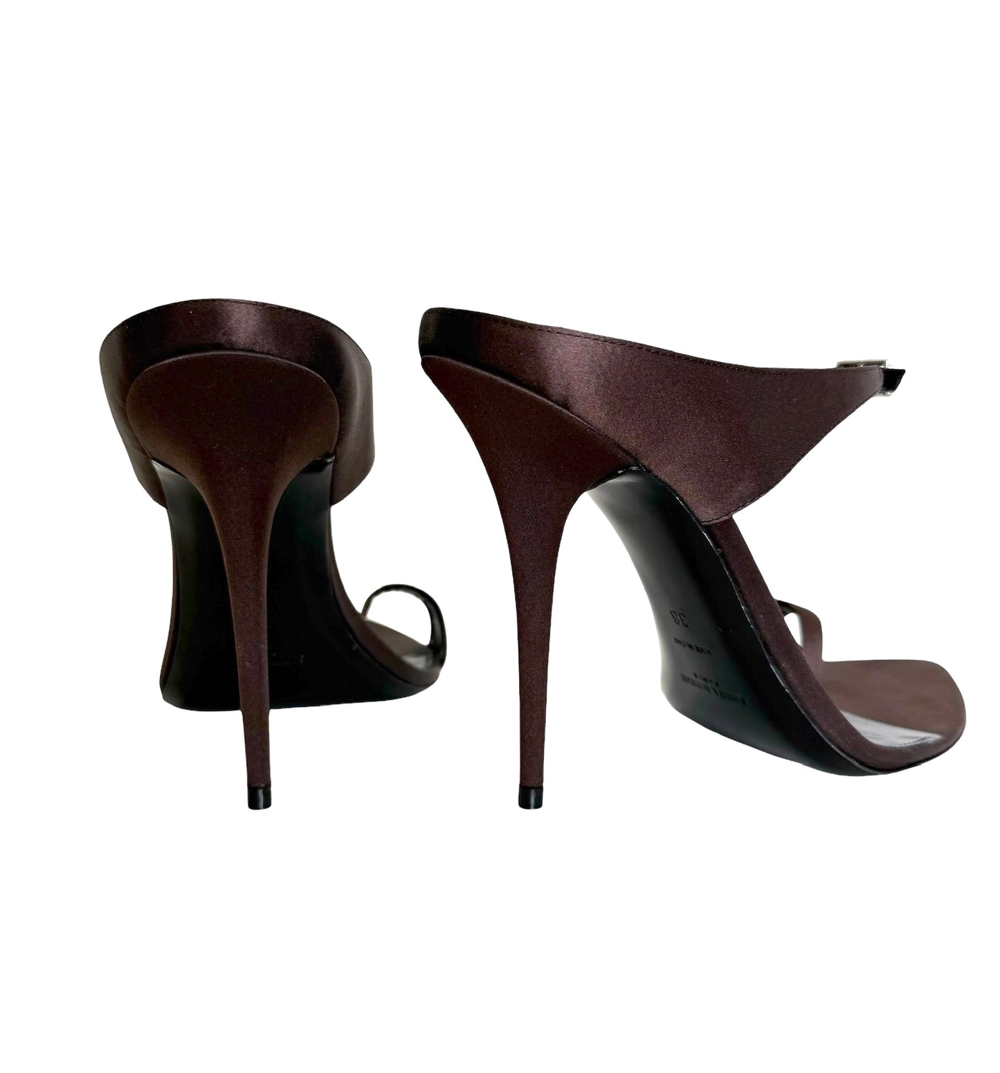 Brown Satin Heels w/Crystals - 8