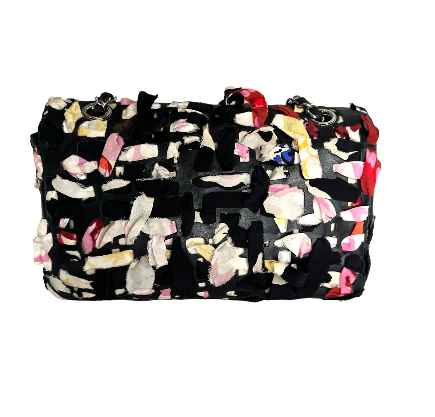 Black Lambskin & Silk Flap Bag