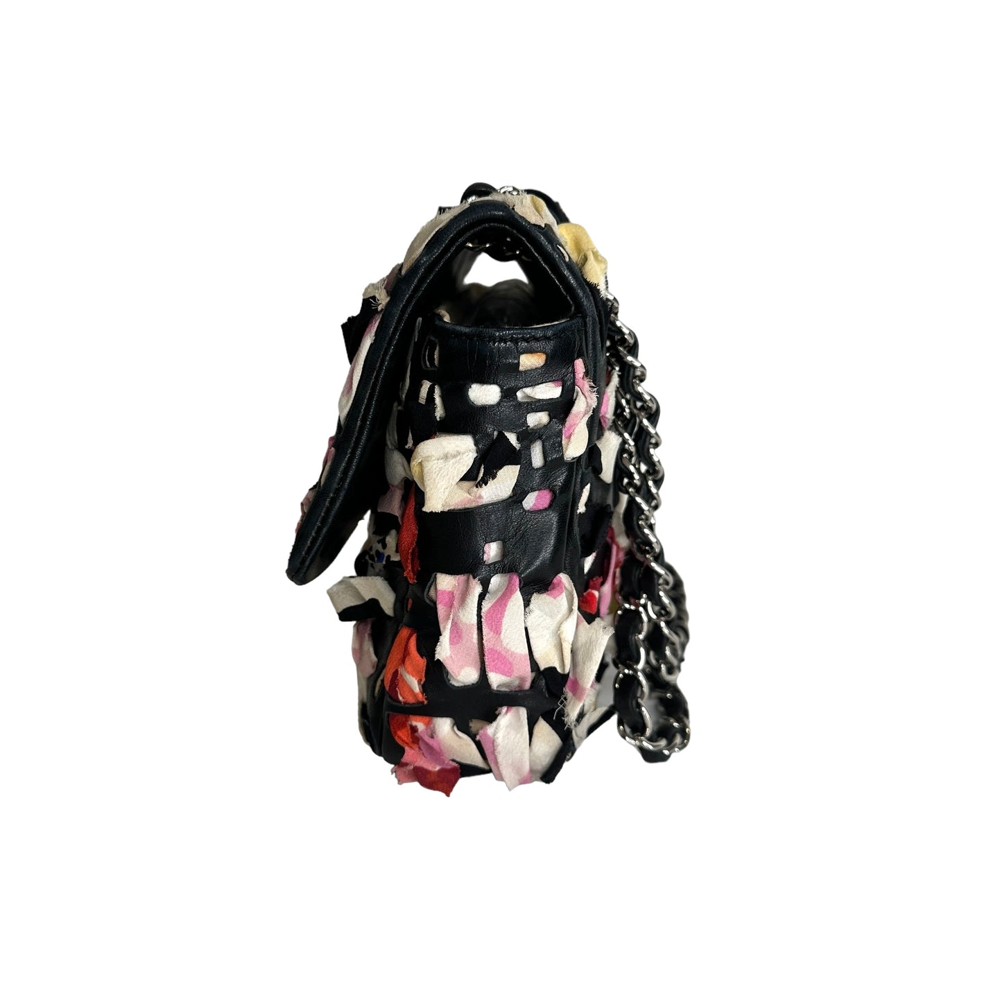 Black Lambskin & Silk Flap Bag