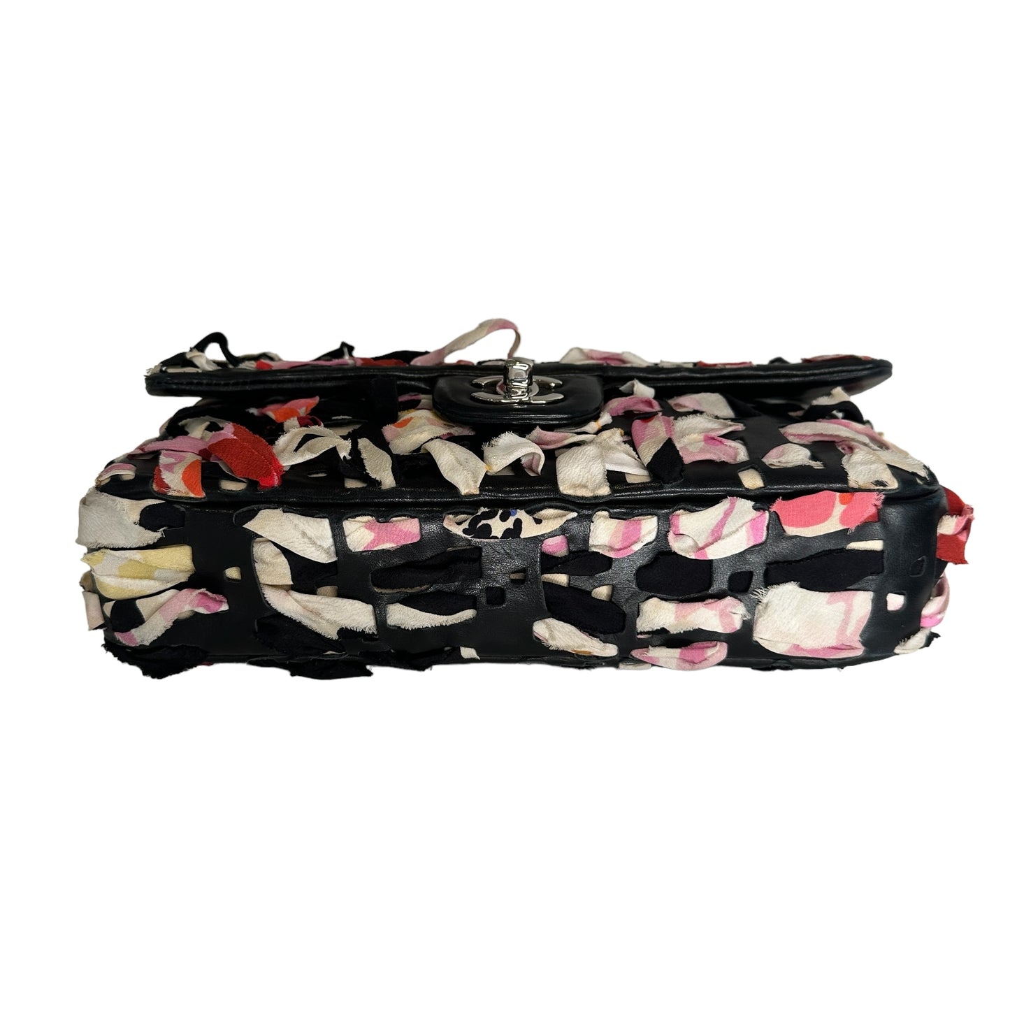 Black Lambskin & Silk Flap Bag
