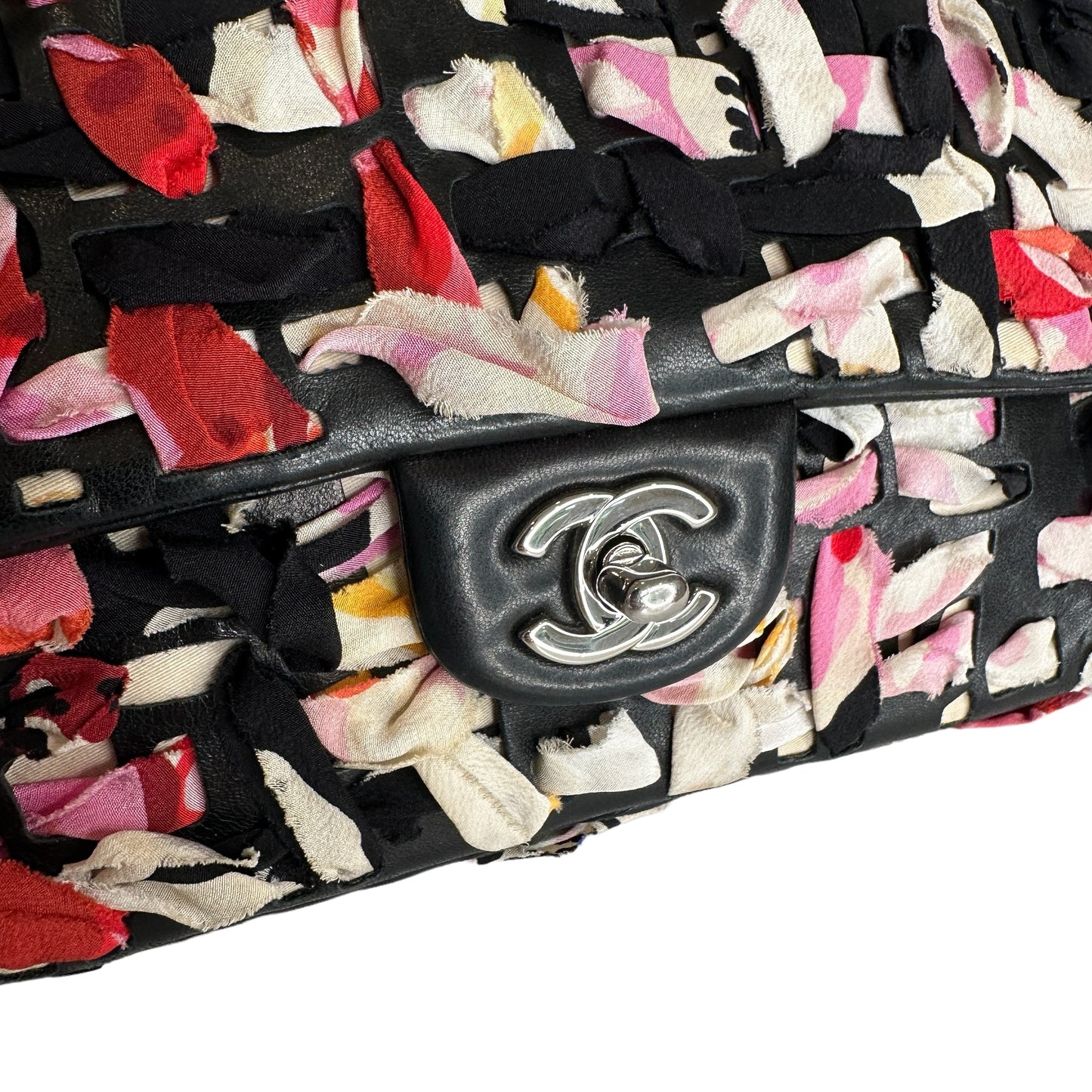 Black Lambskin & Silk Flap Bag