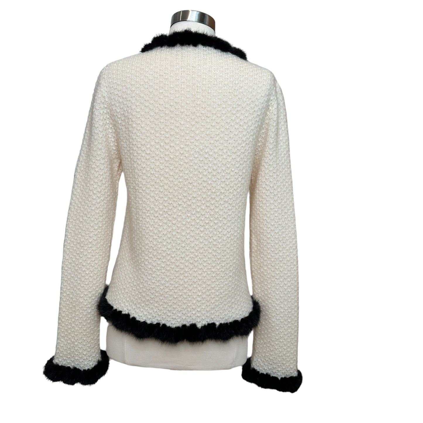 Black & White Cardigan w/Fur - M