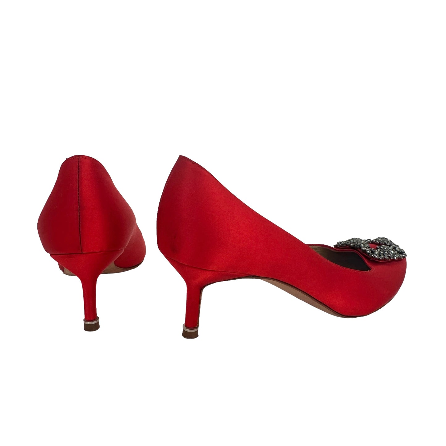 Red Satin Kitten Heels - 8.5