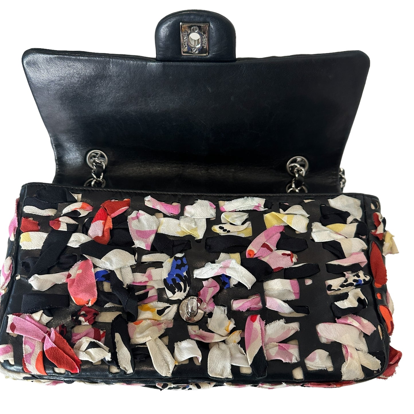 Black Lambskin & Silk Flap Bag