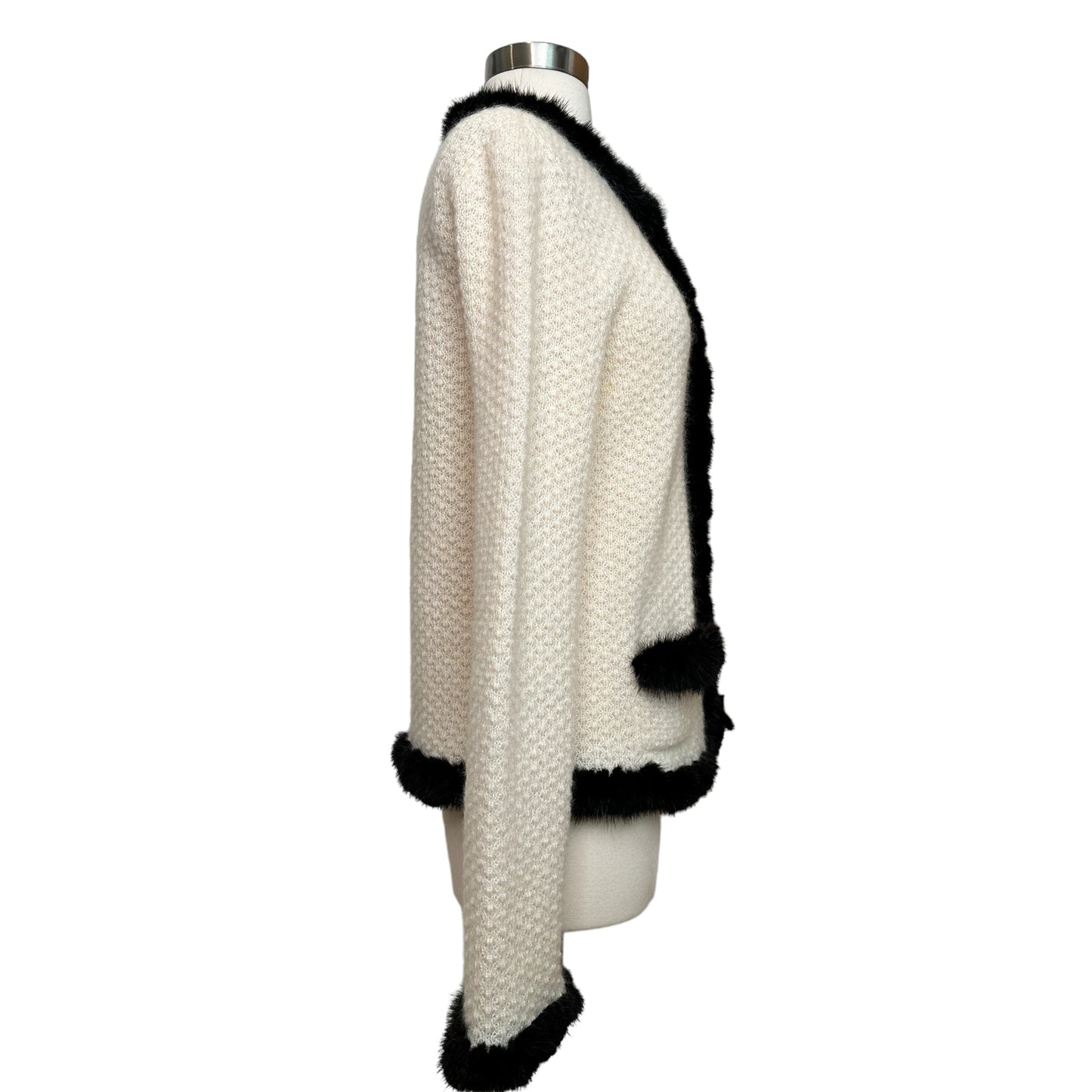 Black & White Cardigan w/Fur - M