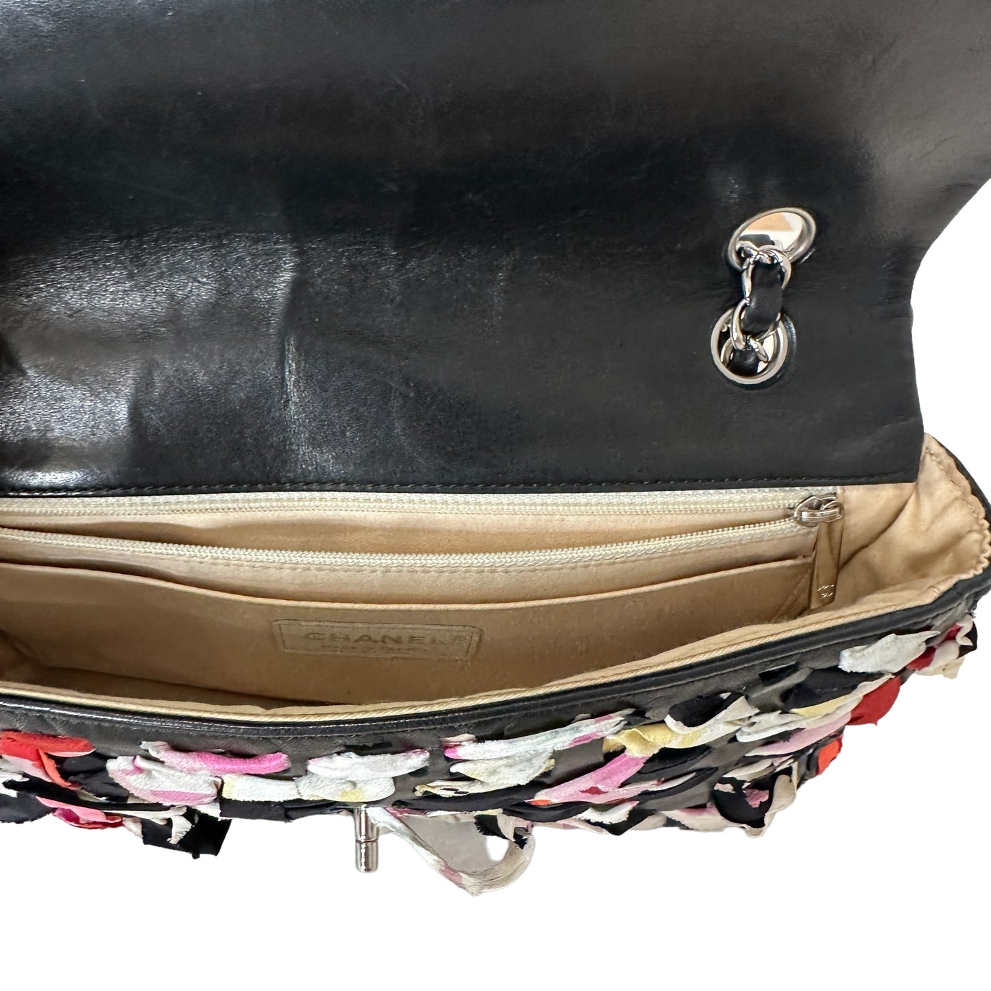 Black Lambskin & Silk Flap Bag