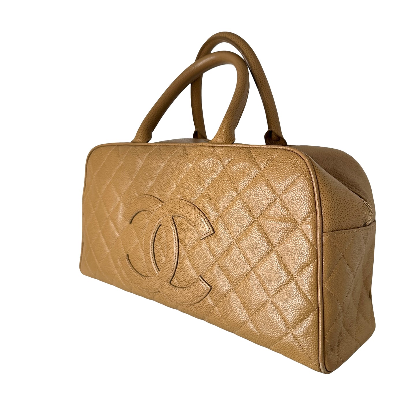 Camel Caviar Bowler Bag