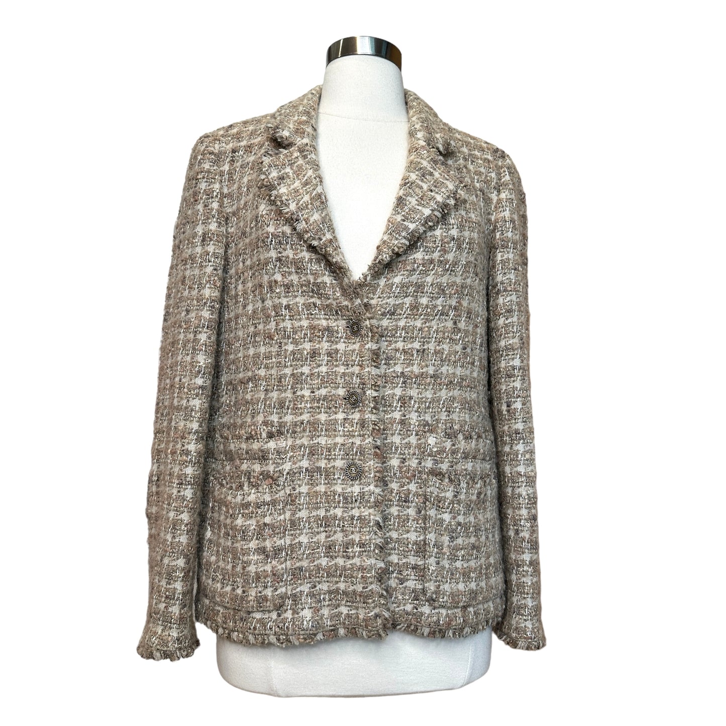 Beige & Gold Tweed Blazer - L