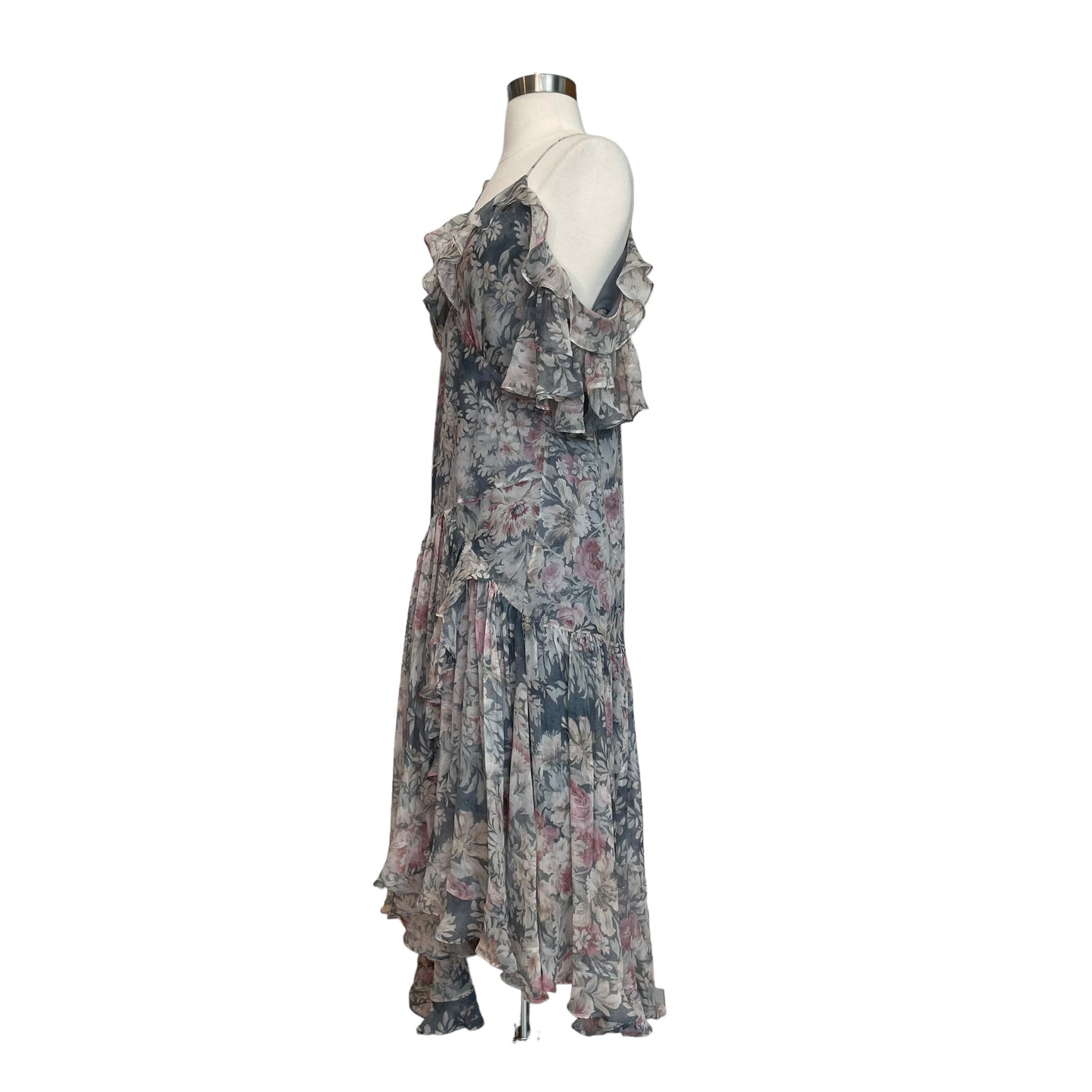 Grey Floral Silk Dress - 1