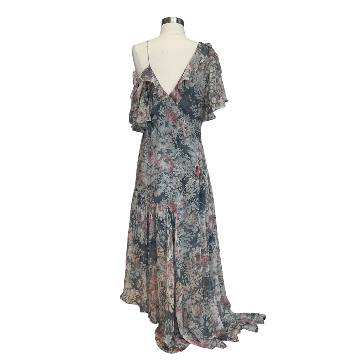 Grey Floral Silk Dress - 1
