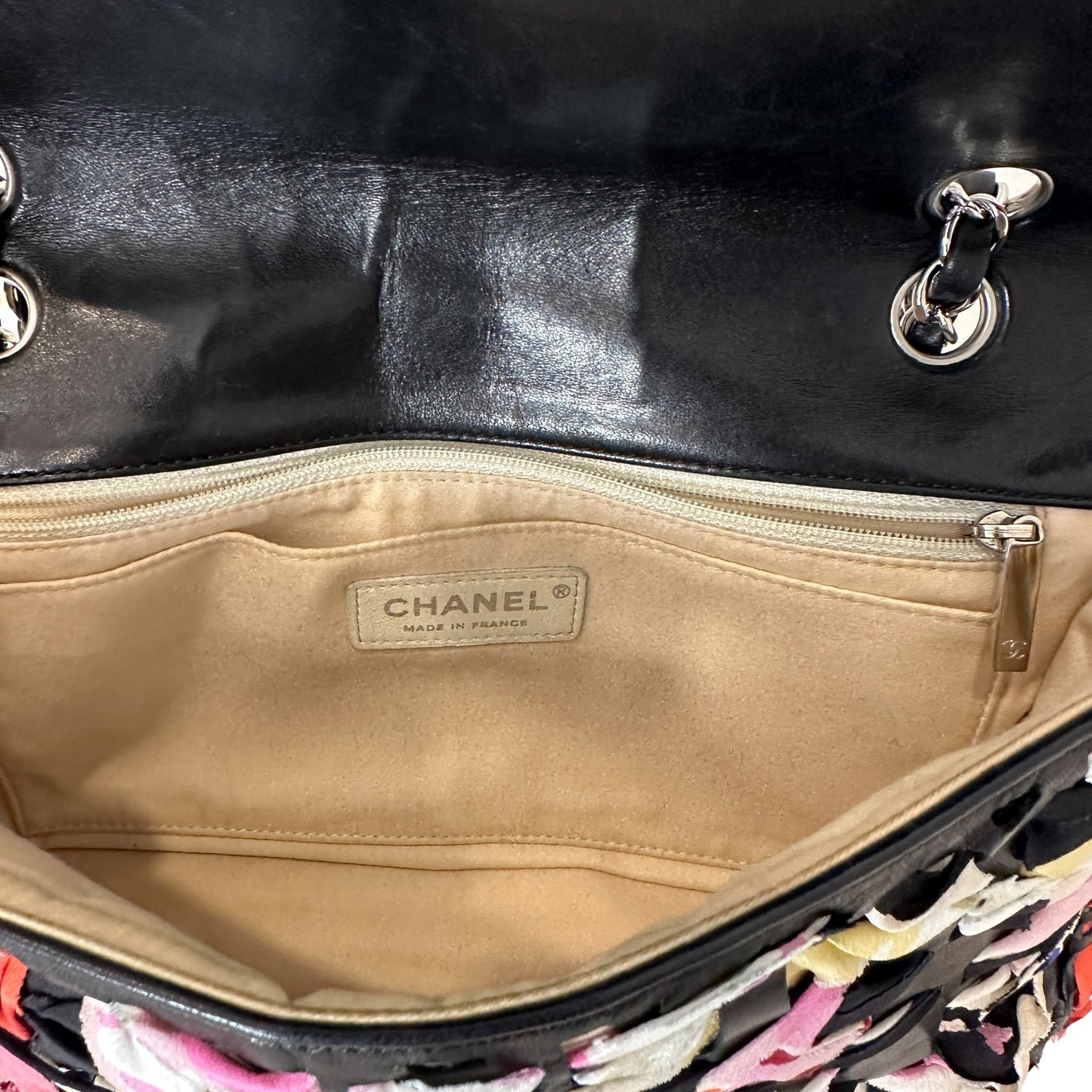 Black Lambskin & Silk Flap Bag
