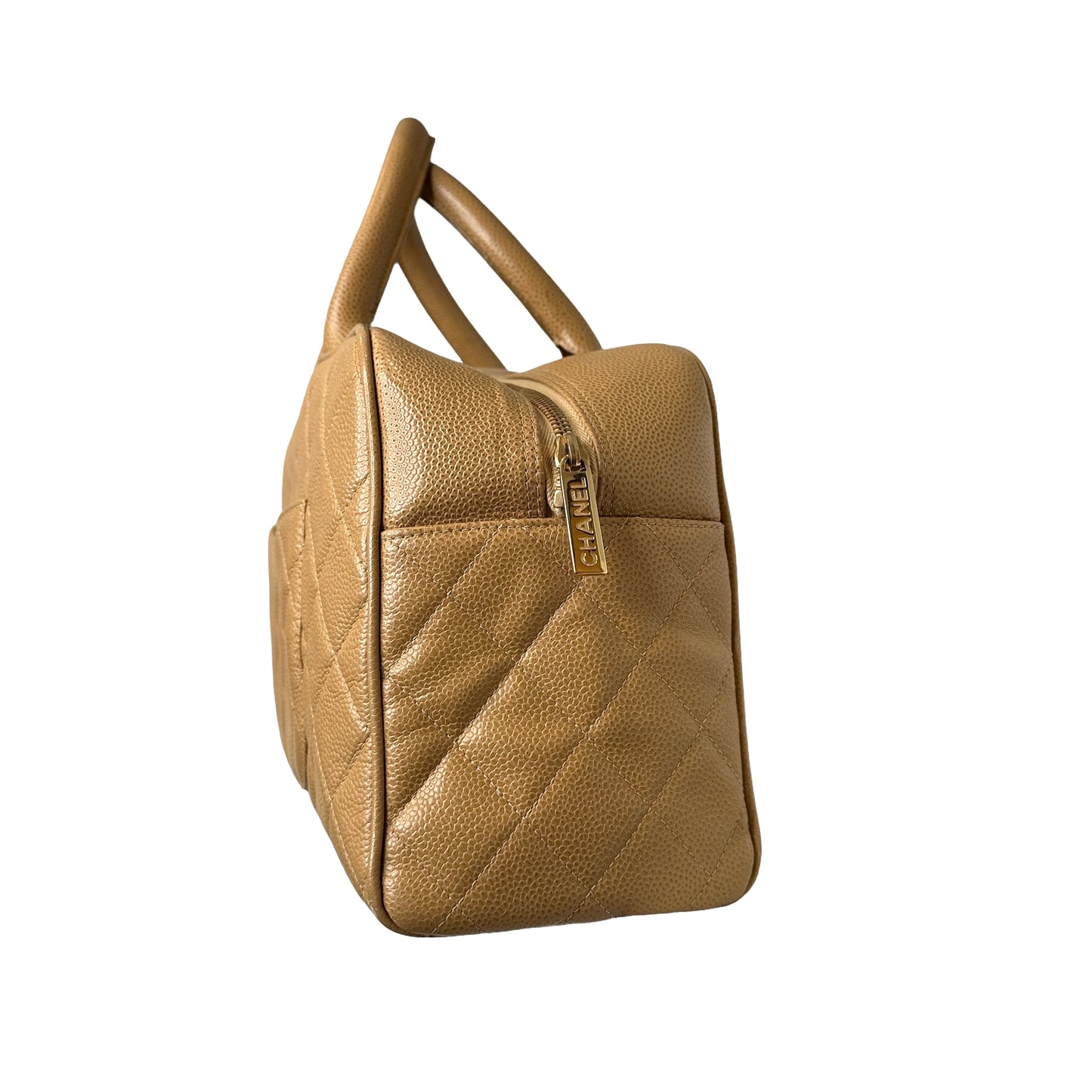 Camel Caviar Bowler Bag