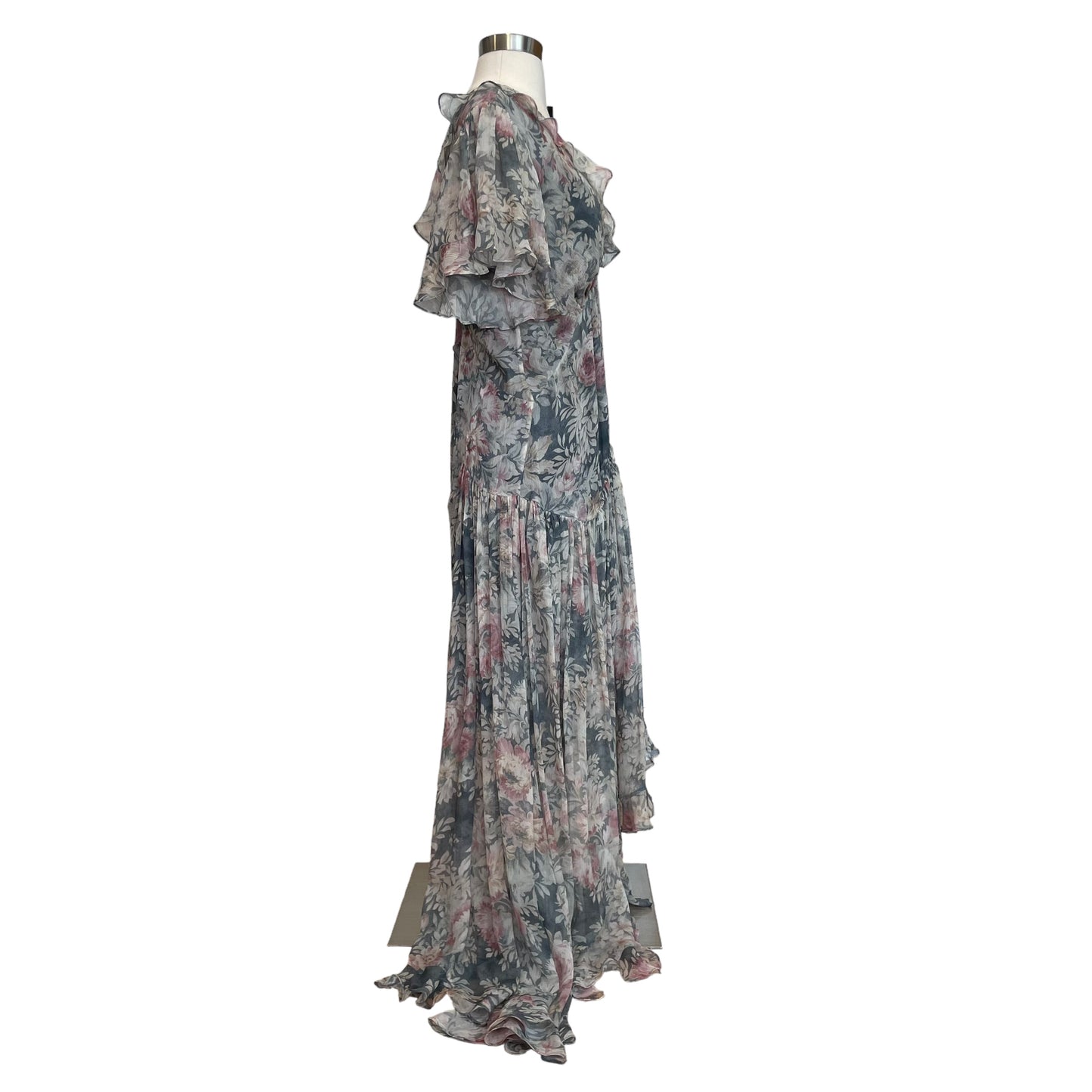 Grey Floral Silk Dress - 1
